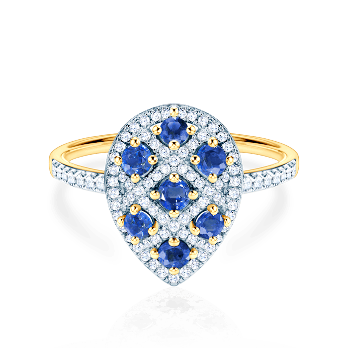 Prsten SAVICKI: dvoubarevné zlato, modré safíry, diamanty