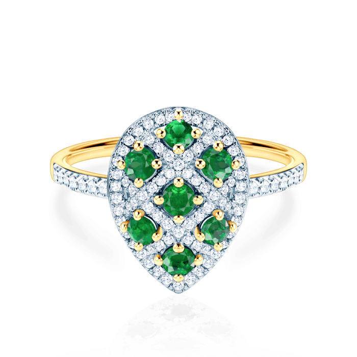 Pierścionek SAVICKI: dwukolorowe złoto, szmaragdy, diamenty