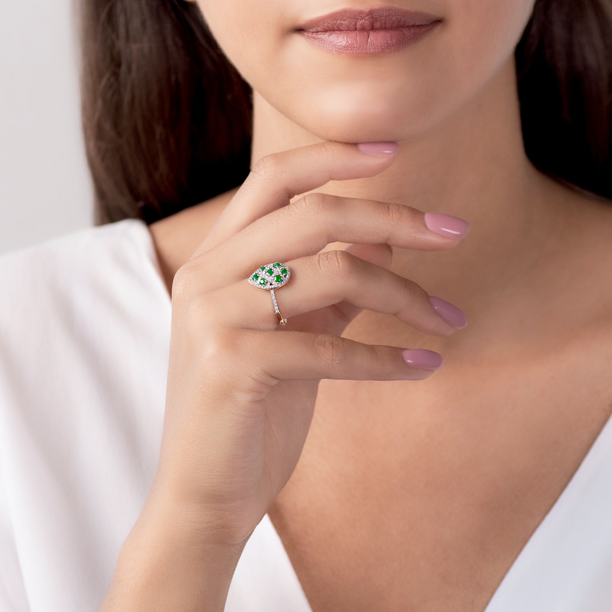 Ring Savicki: Zweifarbiges Gold, Smaragde, Diamanten - 6