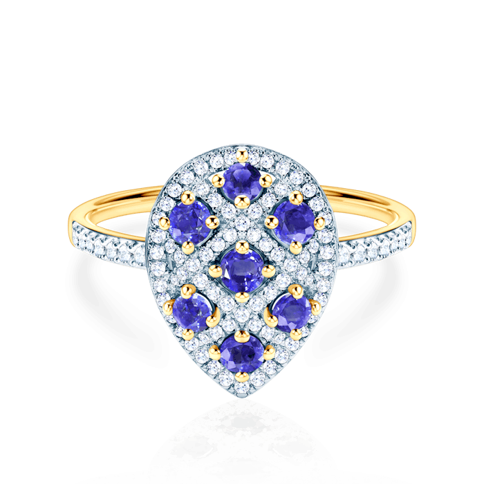 Ring: two colour gold, tanzanities, diamonds