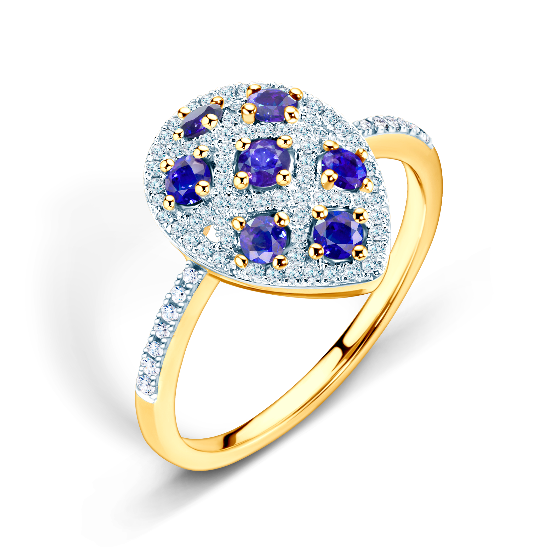 Pierścionek SAVICKI: dwukolorowe złoto, tanzanity, diamenty