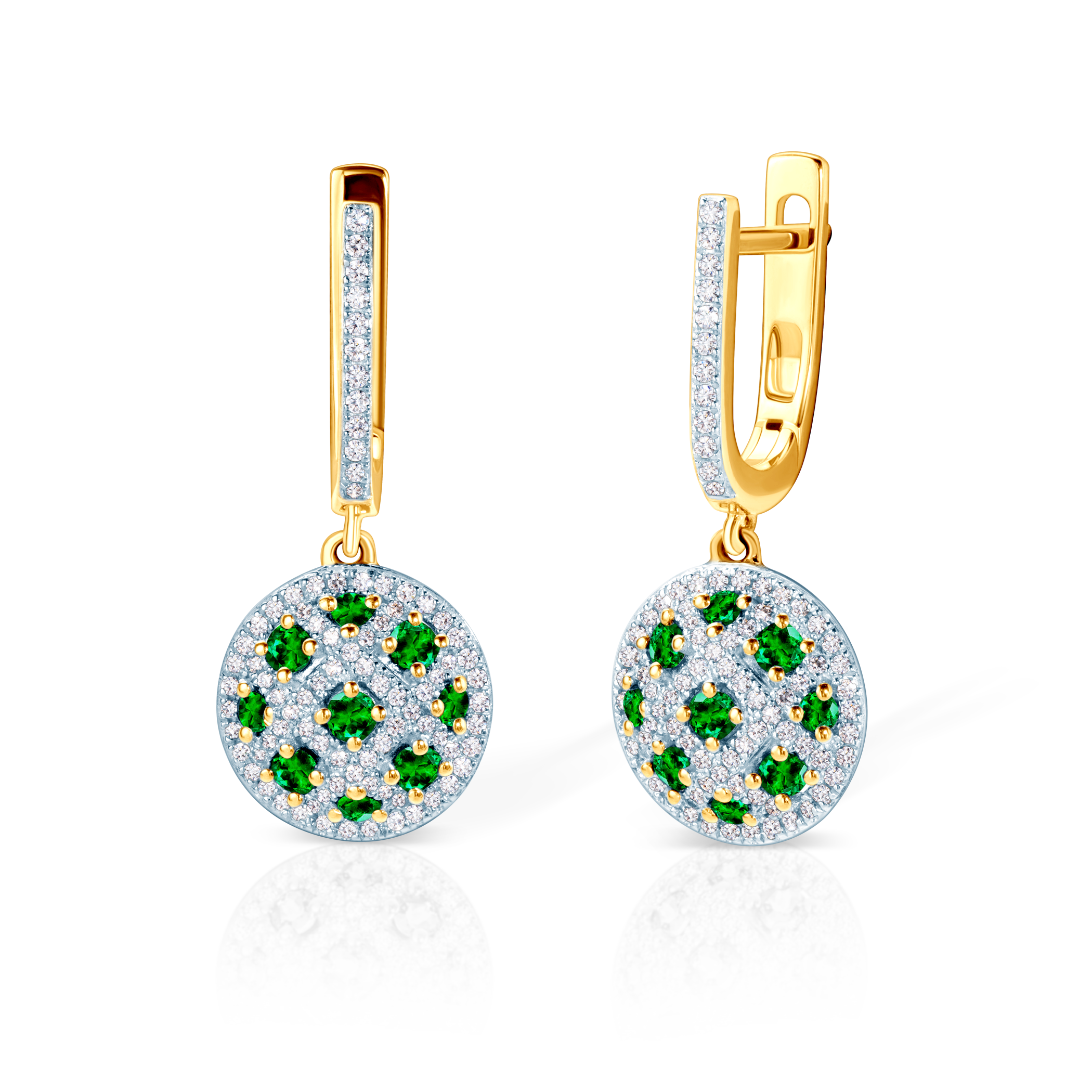 Náušnice SAVICKI: dvoubarevné zlato, smaragdy, diamanty