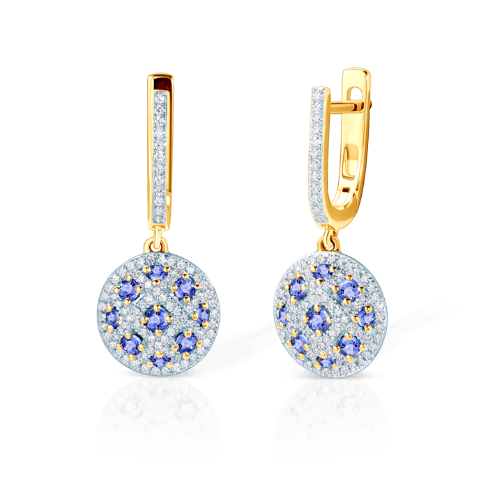 Kolczyki Savicki: dwukolorowe złoto, tanzanity, diamenty