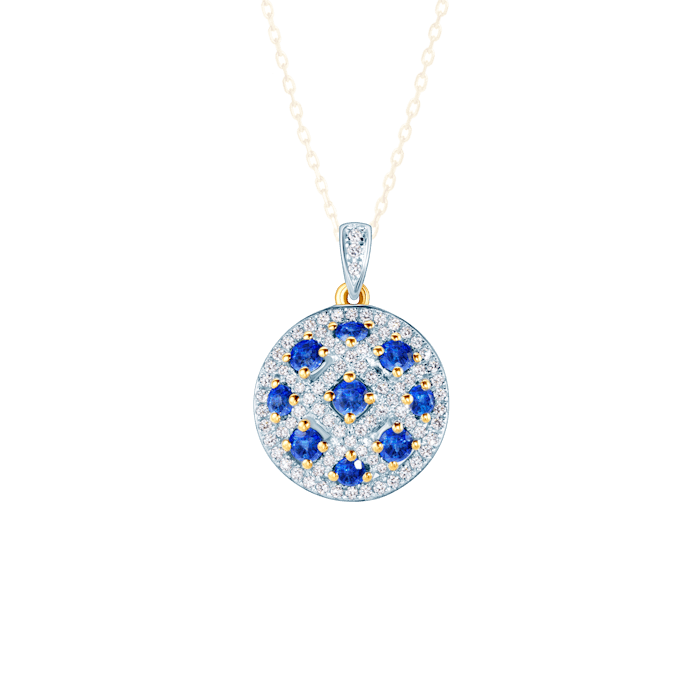 Pendant Savicki: two colour gold, blue sapphires, diamonds