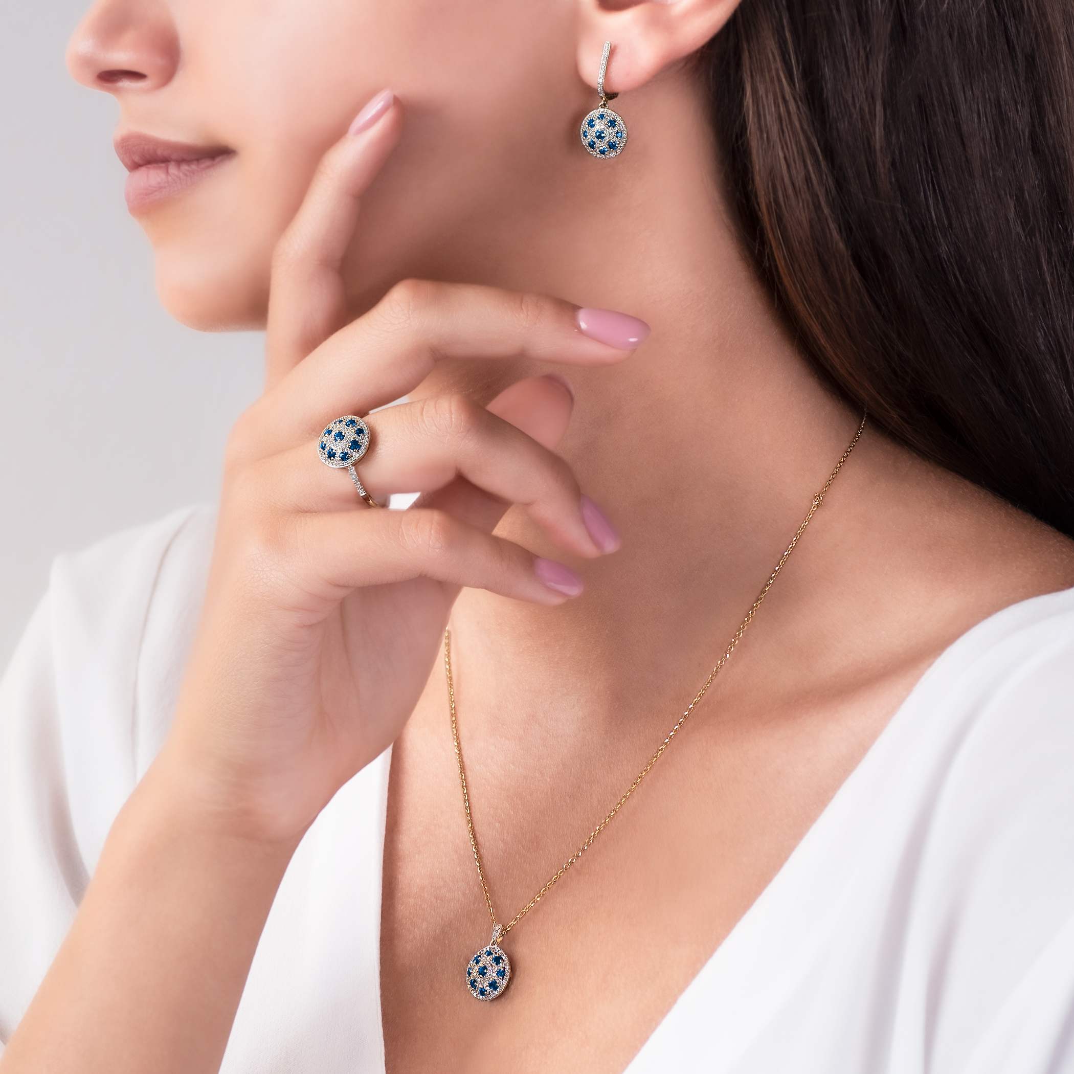 Zawieszka Savicki: dwukolorowe złoto, niebieskie szafiry, diamenty - 6