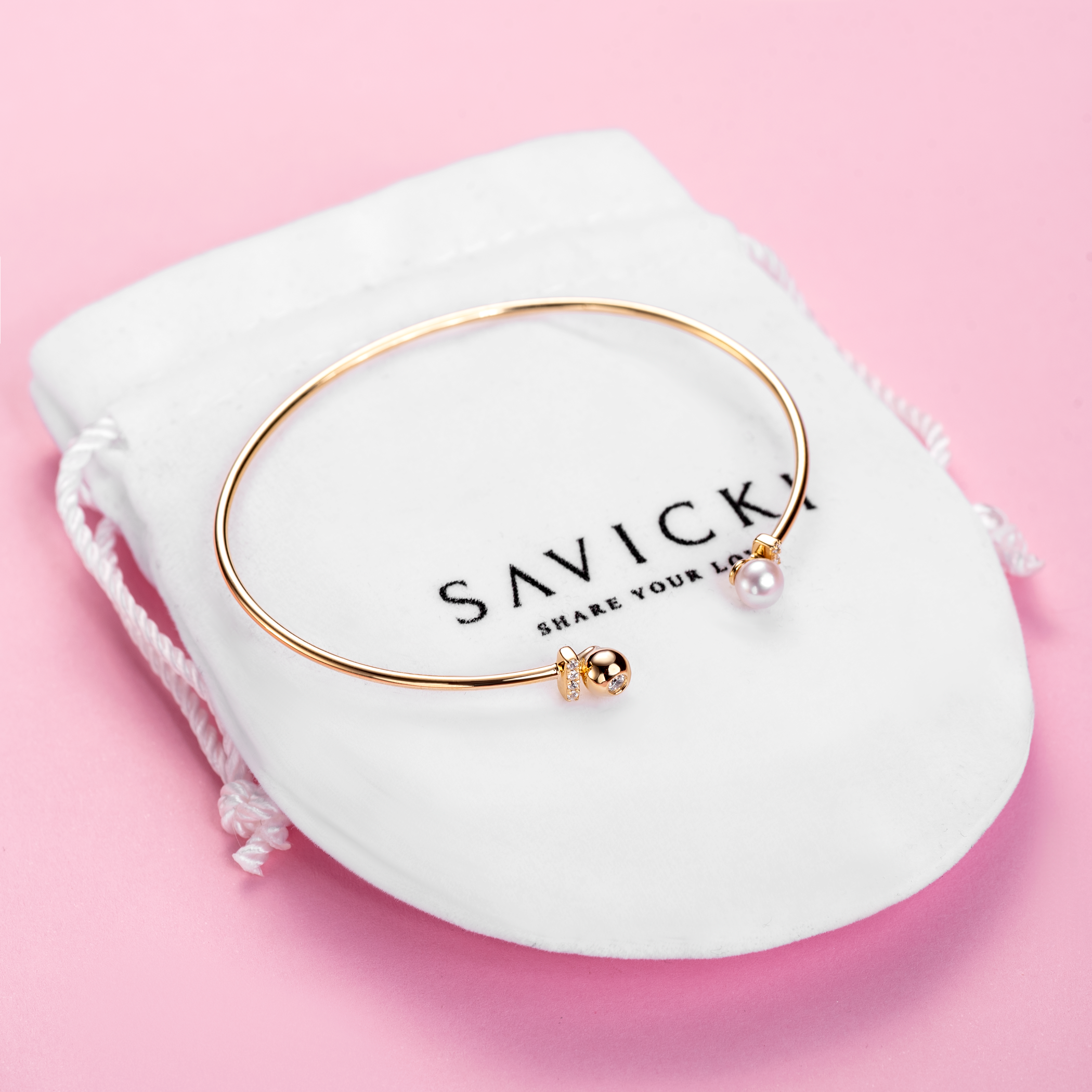 Bransoletka Savicki: srebrna pozłacana, cyrkonie, perła - 4
