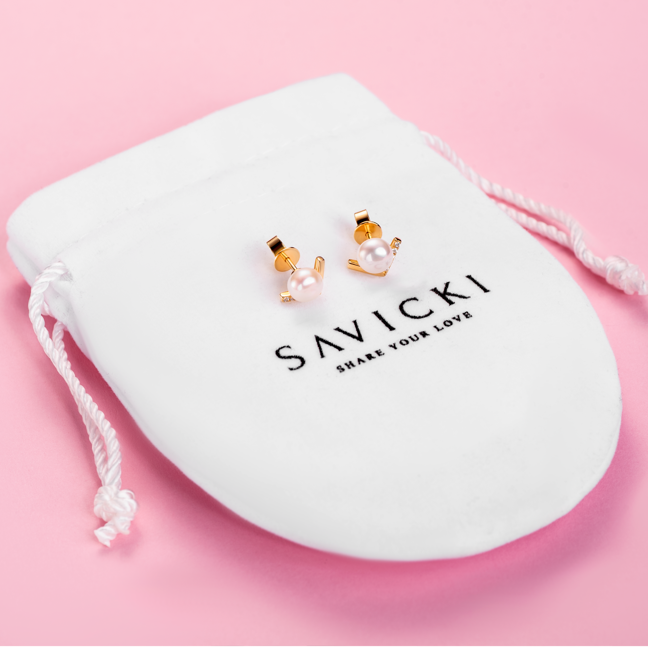 Kolczyki kulki Savicki: srebrne pozłacane, cyrkonie, perły - 3