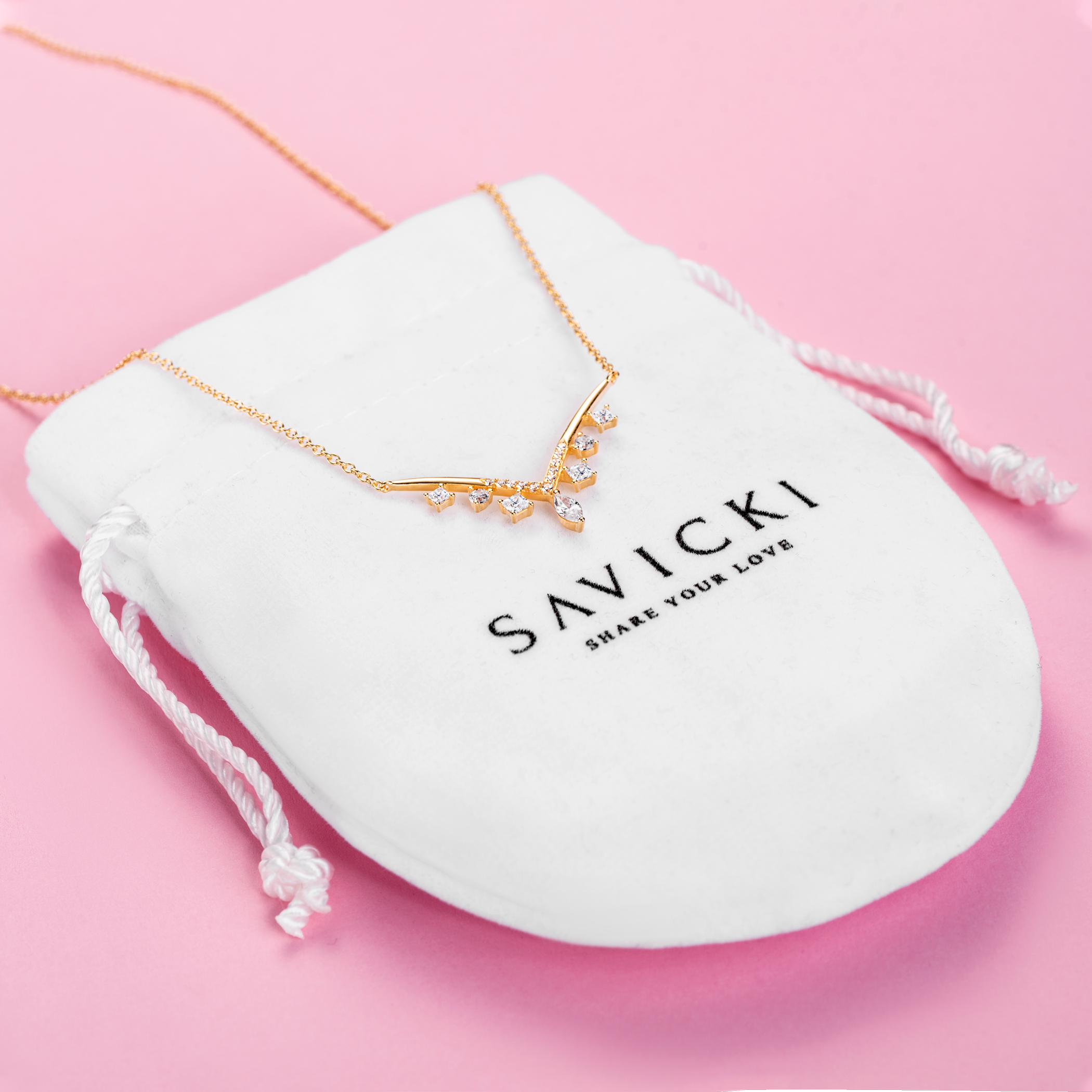 Naszyjnik Savicki: srebrny pozłacany, cyrkonie - 4