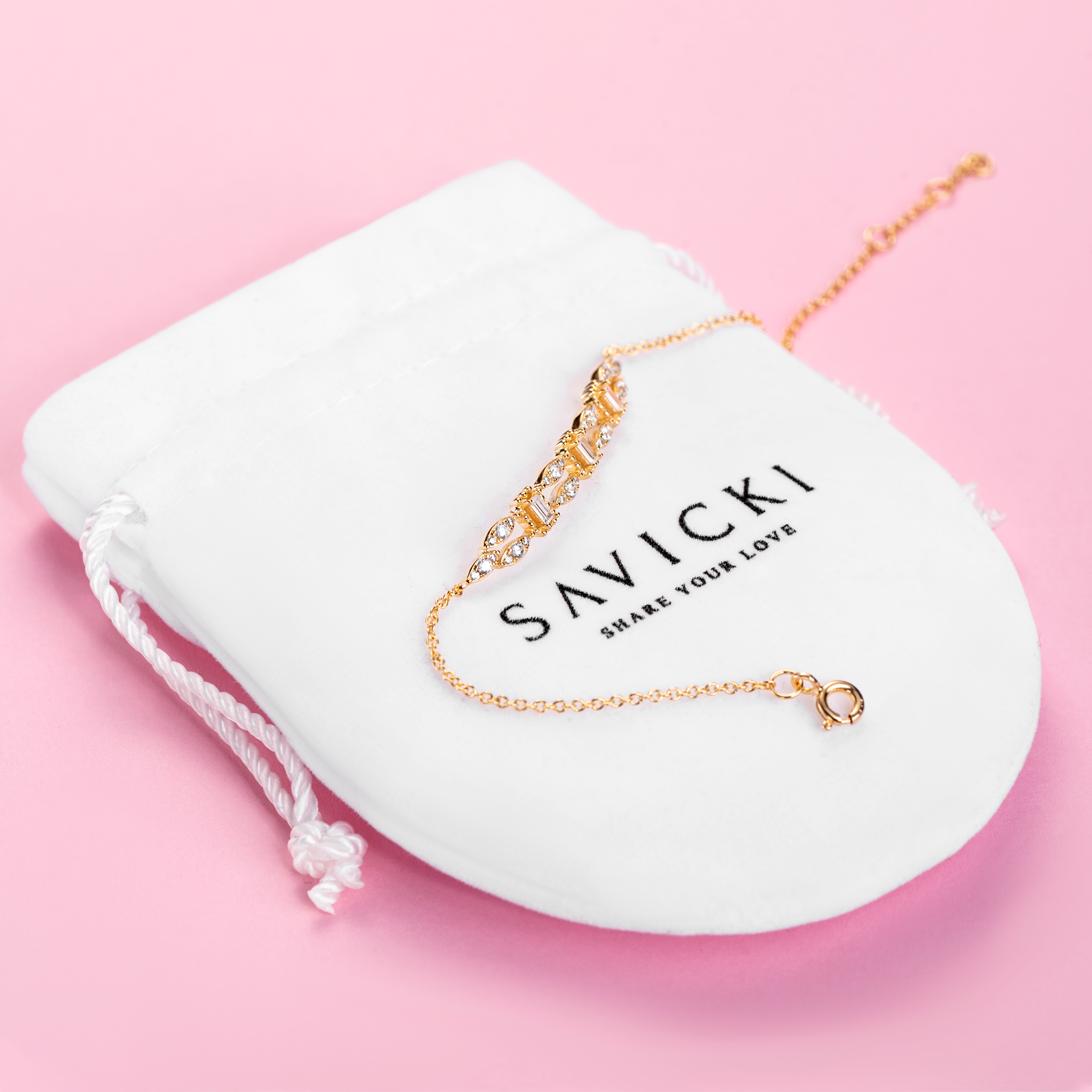 Bransoletka celebrytka Savicki: srebrna pozłacana, cyrkonie - 4