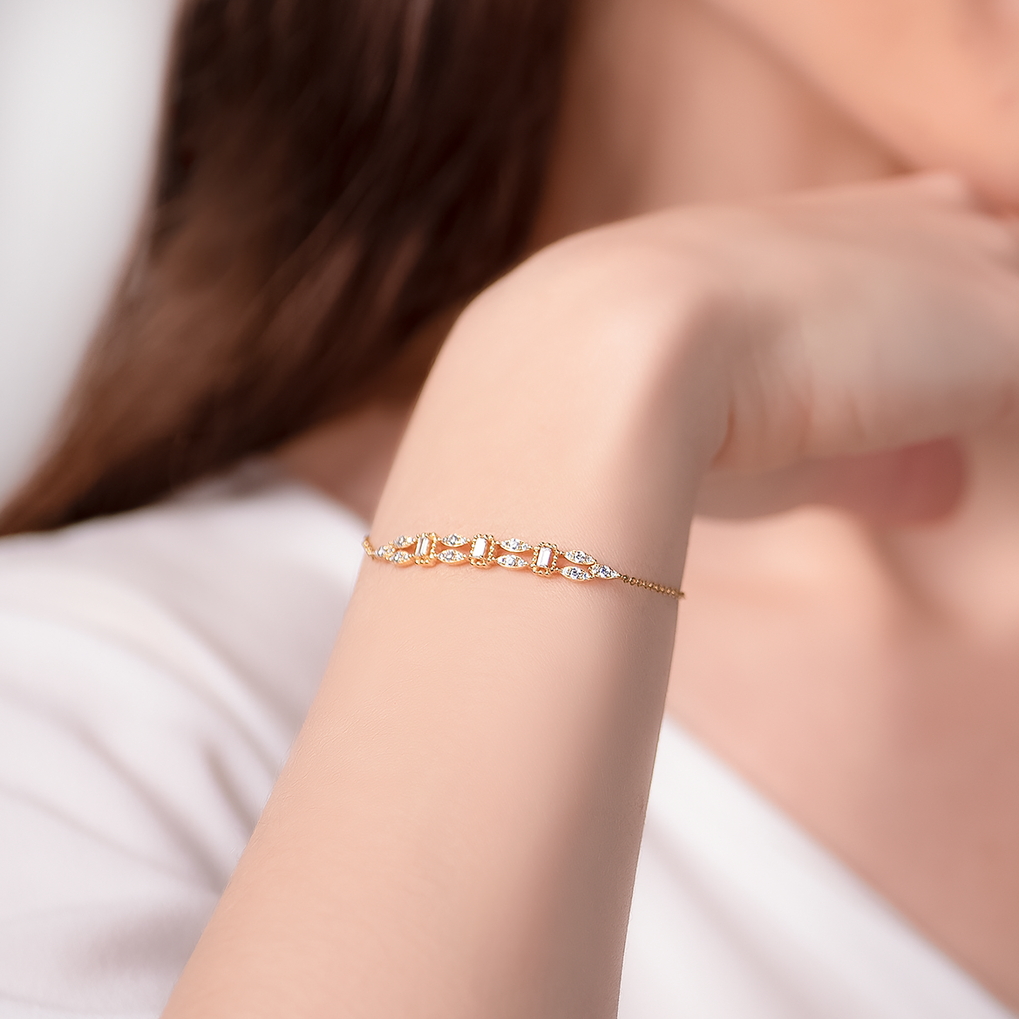 Bransoletka celebrytka Savicki: srebrna pozłacana, cyrkonie - 5