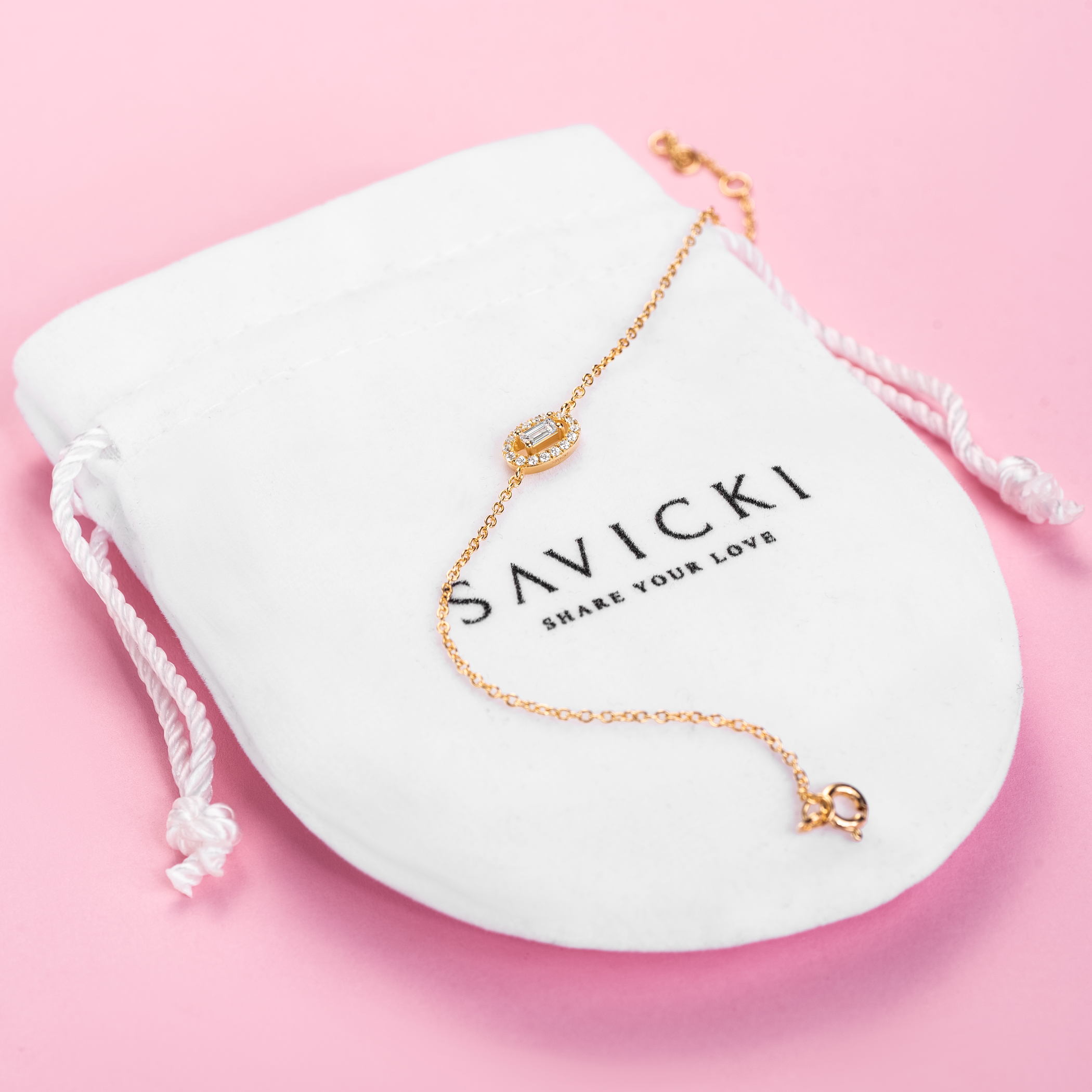 Bransoletka celebrytka Savicki: srebrna pozłacana, cyrkonie - 4