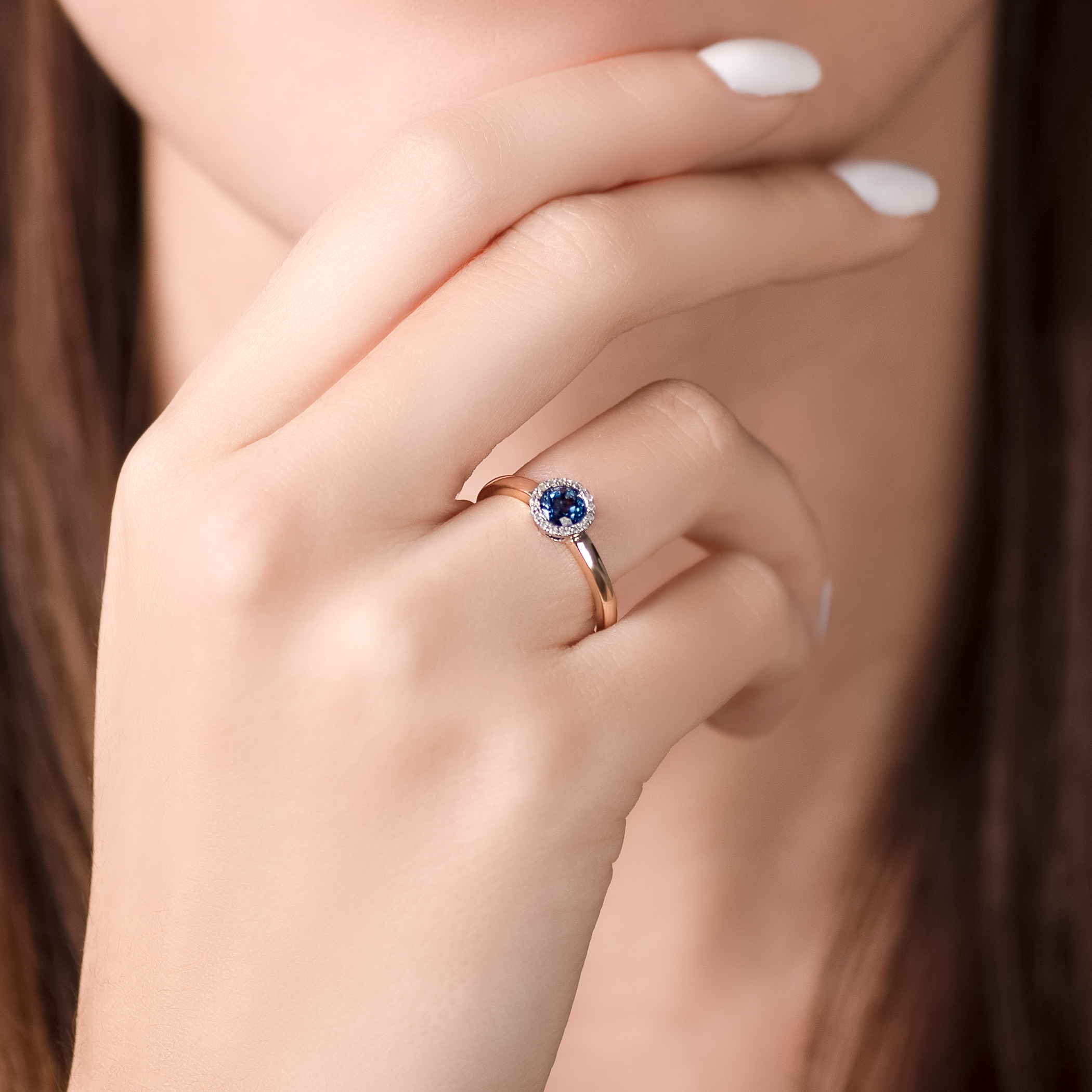 Verlobungsring Savicki: Zweifarbiges Gold, Blauer Saphir, Diamanten - 6