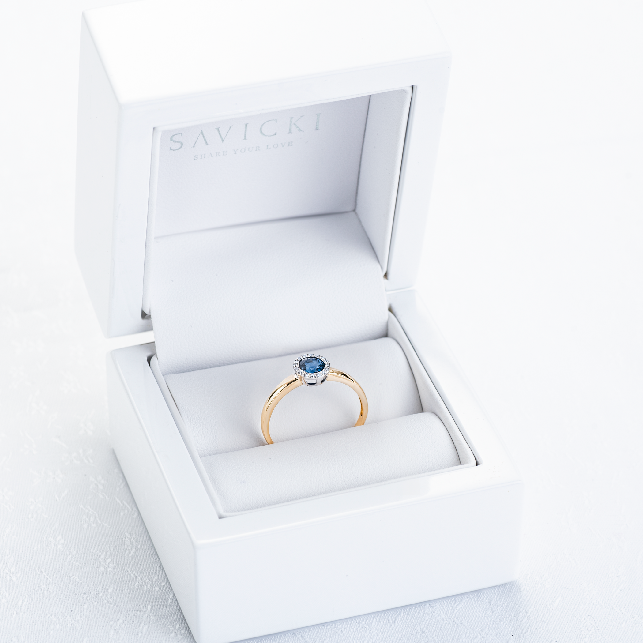 Verlobungsring Savicki: Zweifarbiges Gold, Blauer Saphir, Diamanten - 7