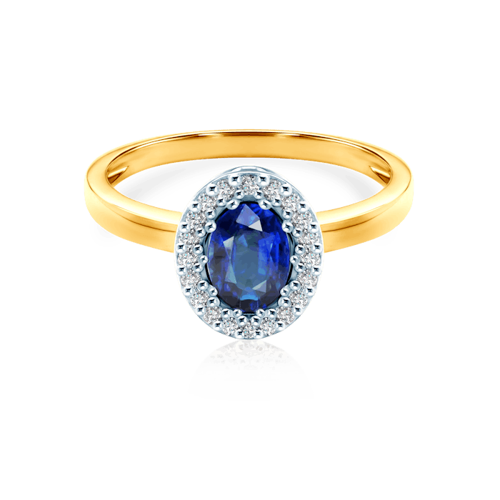 Zásnubní prsten SAVICKI: dvoubarevné zlato, modrý safír, diamanty