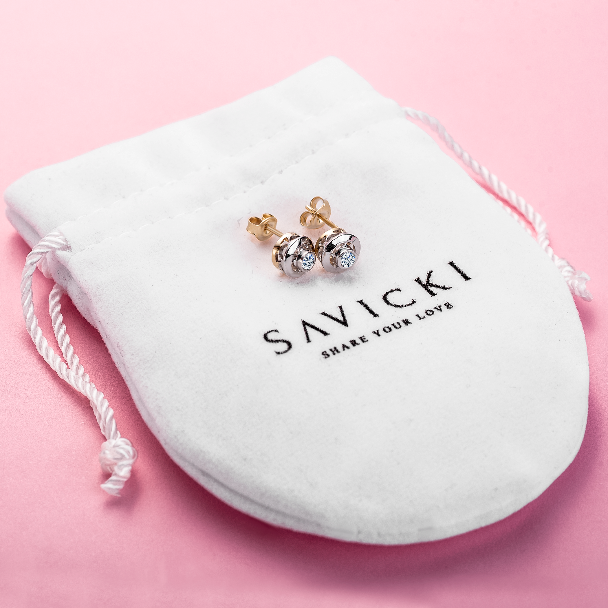 Kolczyki Savicki: dwukolorowe złoto, diamenty - 4