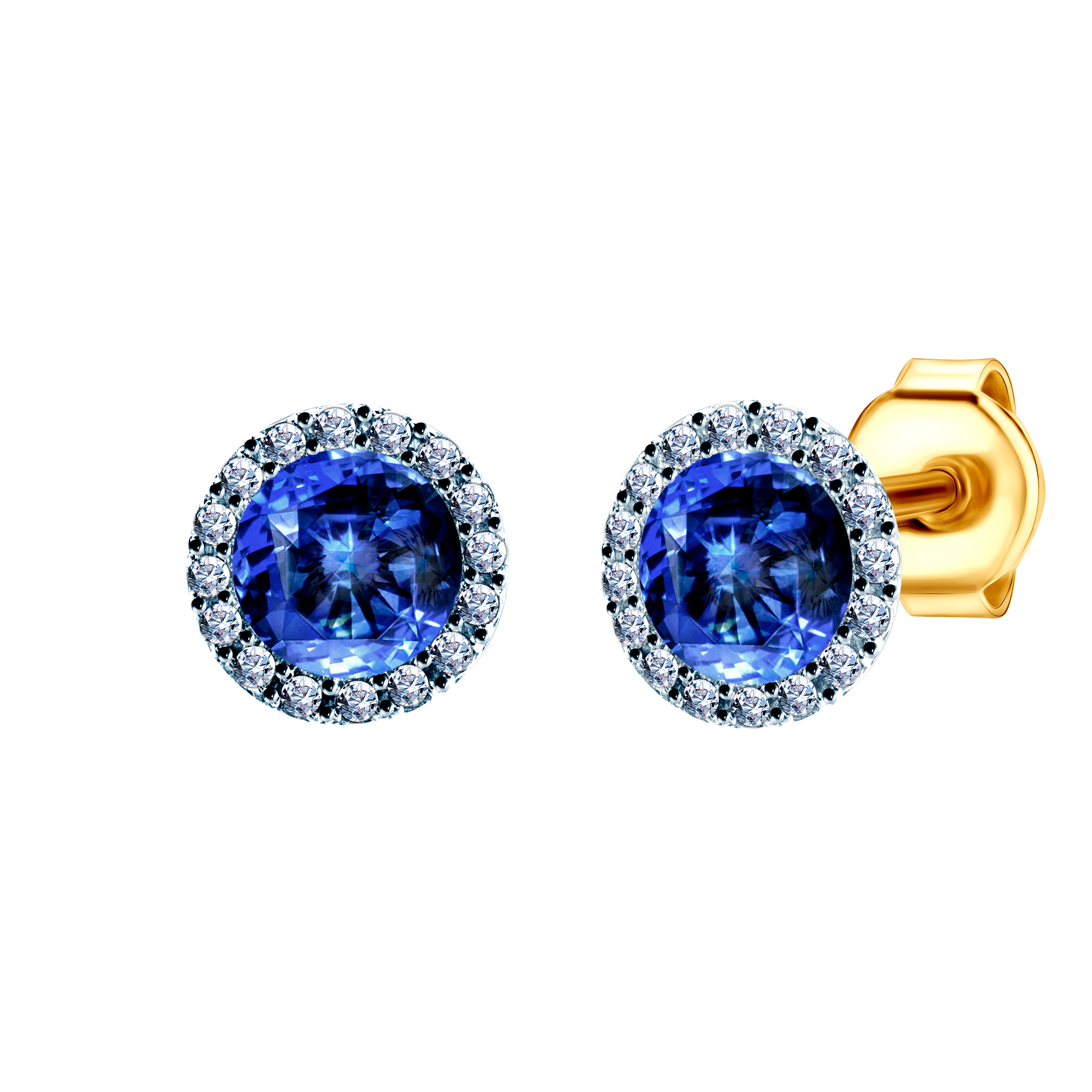 Earrings Savicki: two colour gold, diamonds, blue sapphires