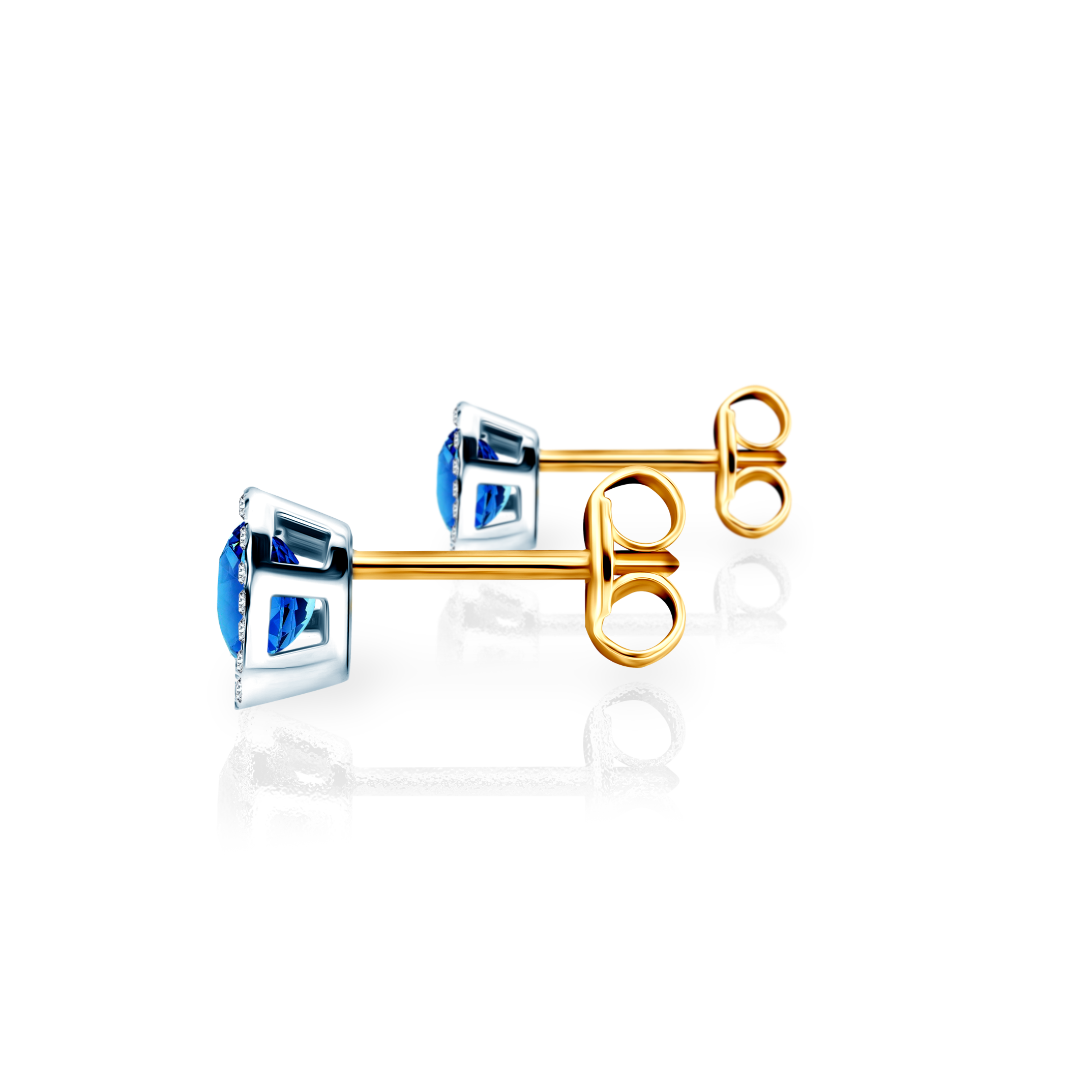 Kolczyki Savicki: dwukolorowe złoto, niebieskie szafiry, diamenty - 3