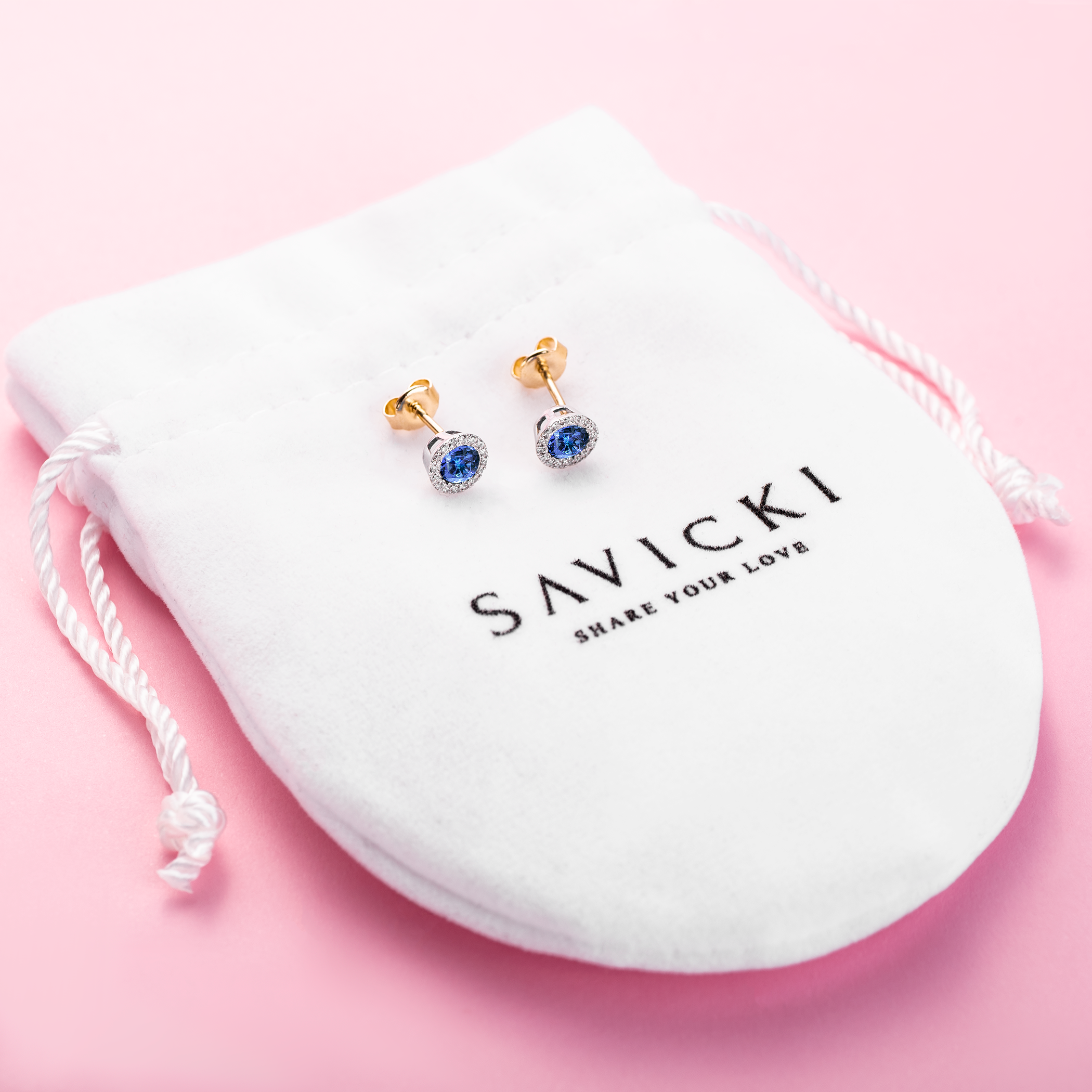 Kolczyki Savicki: dwukolorowe złoto, niebieskie szafiry, diamenty - 4