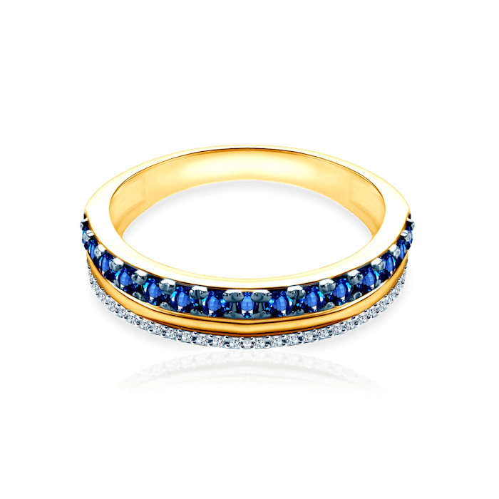 Prsten SAVICKI: dvoubarevné zlato, modré safíry, diamanty