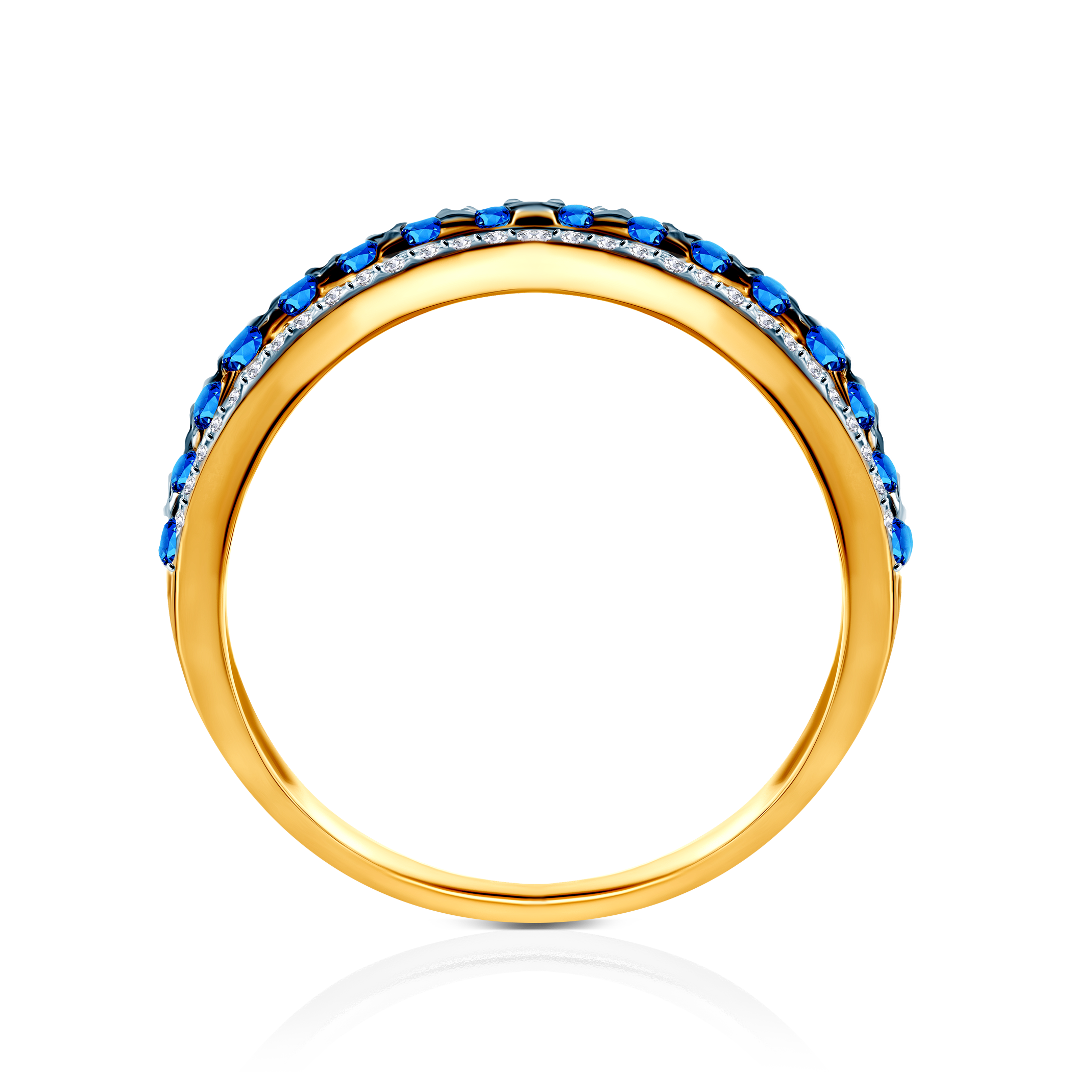 Pierścionek SAVICKI: dwukolorowe złoto, niebieskie szafiry, diamenty