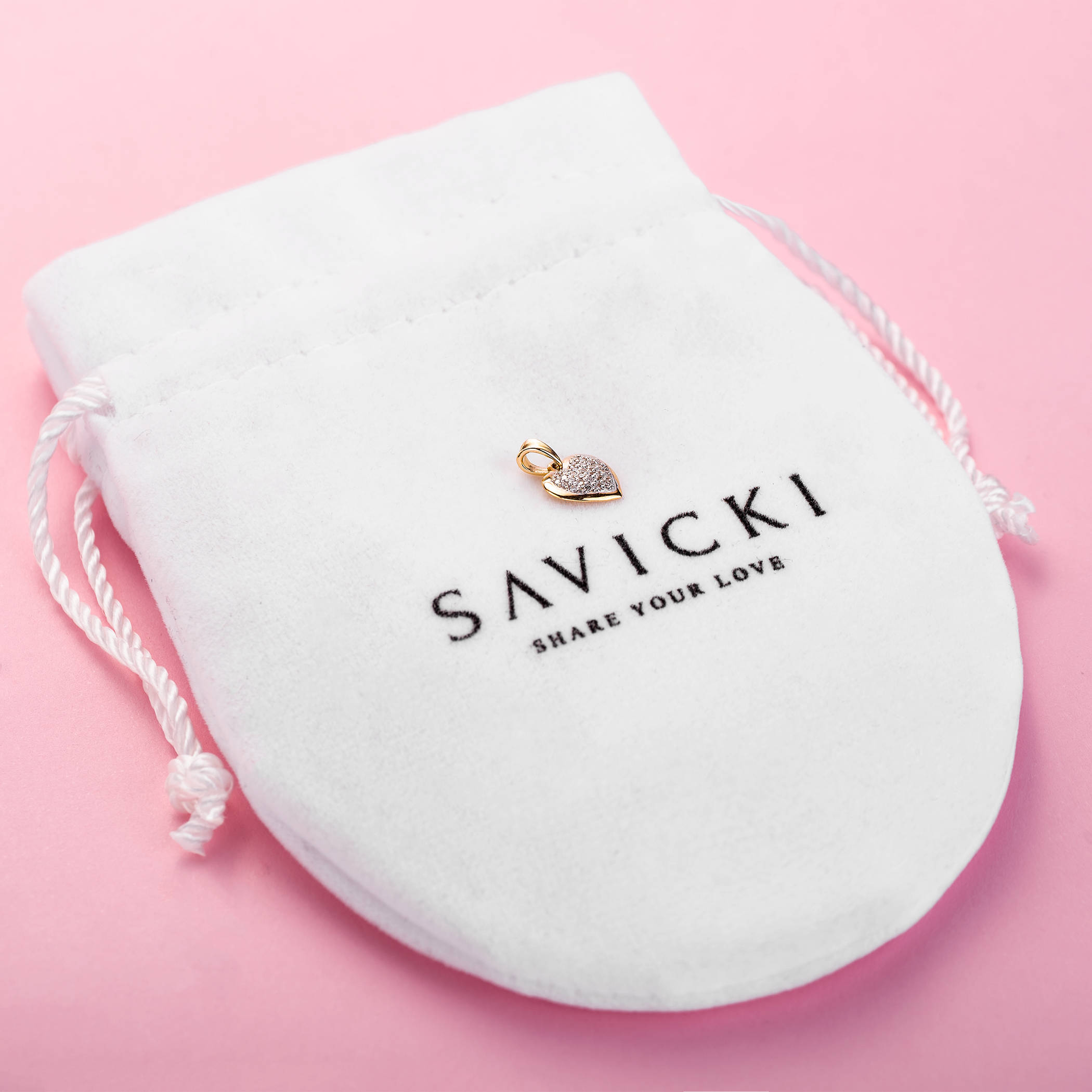 Zawieszka serce Savicki: dwukolorowe złoto, diamenty - 4