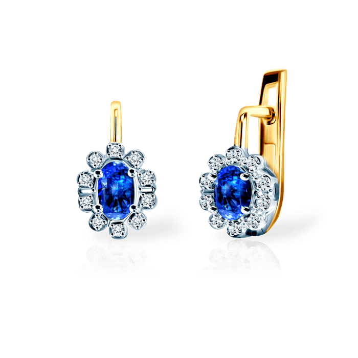 Kolczyki Savicki: dwukolorowe złoto, niebieskie szafiry, diamenty