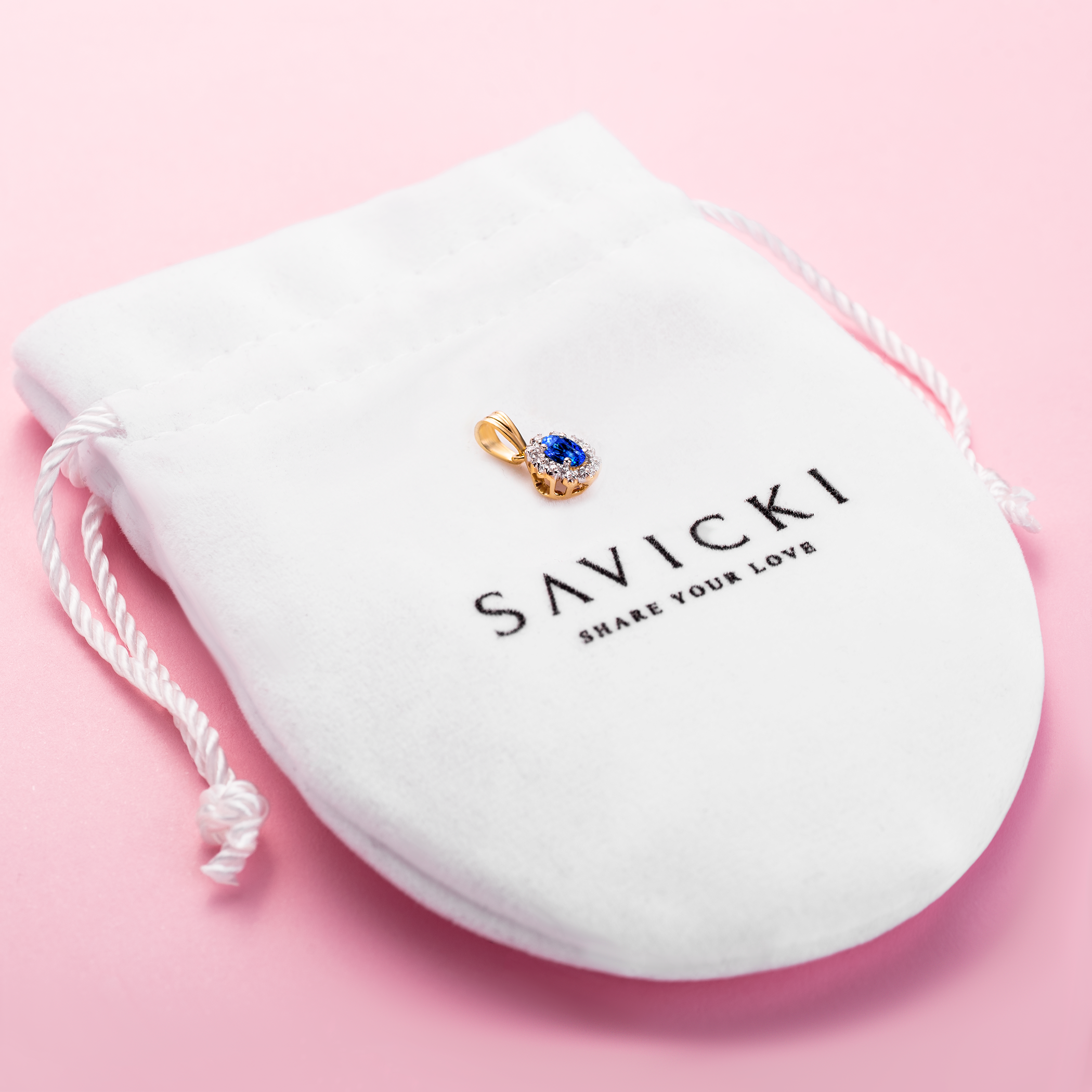 Anhänger Savicki: Zweifarbiges Gold, Blauer Saphir, Diamanten - 4