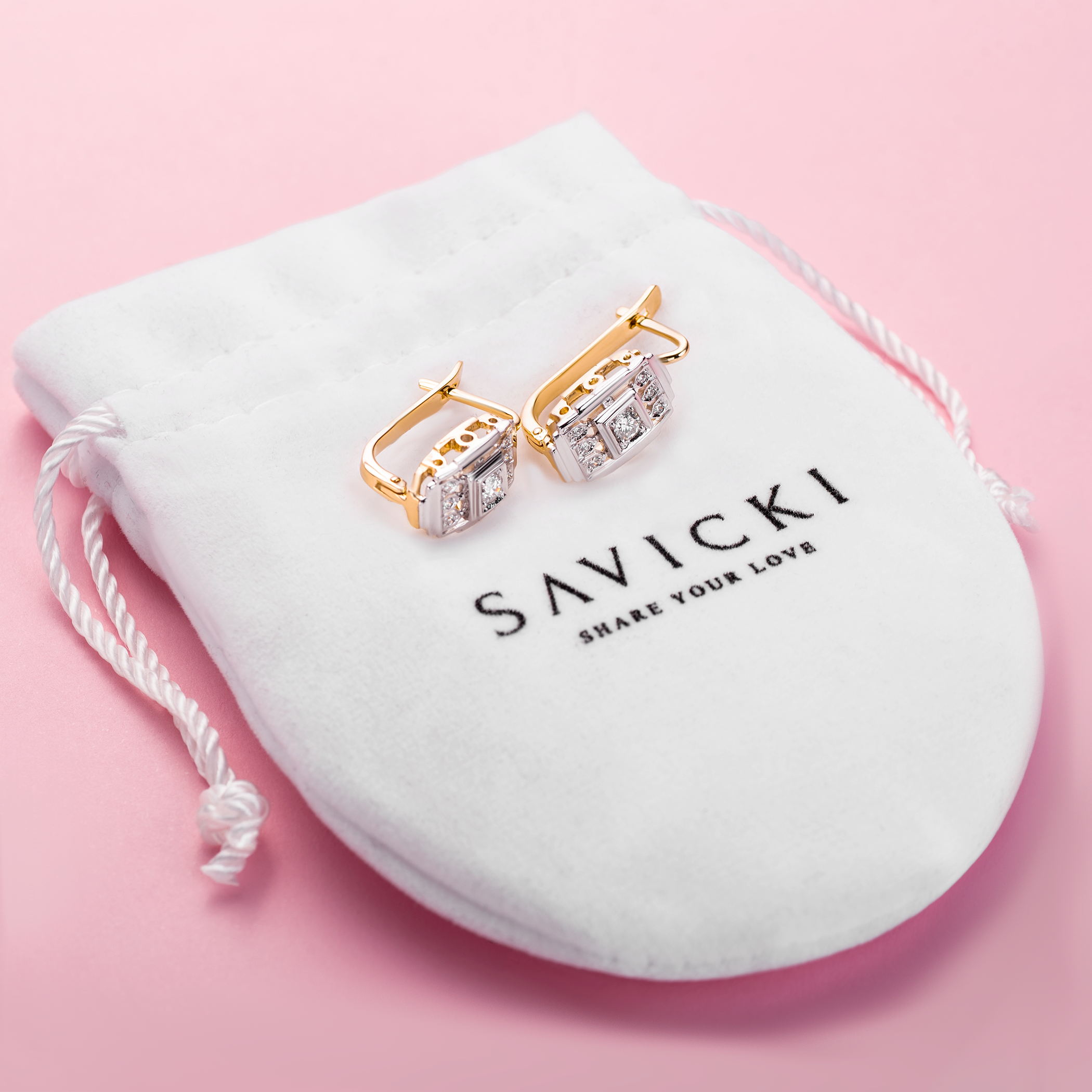 Kolczyki Savicki: dwukolorowe złoto, diamenty - 4