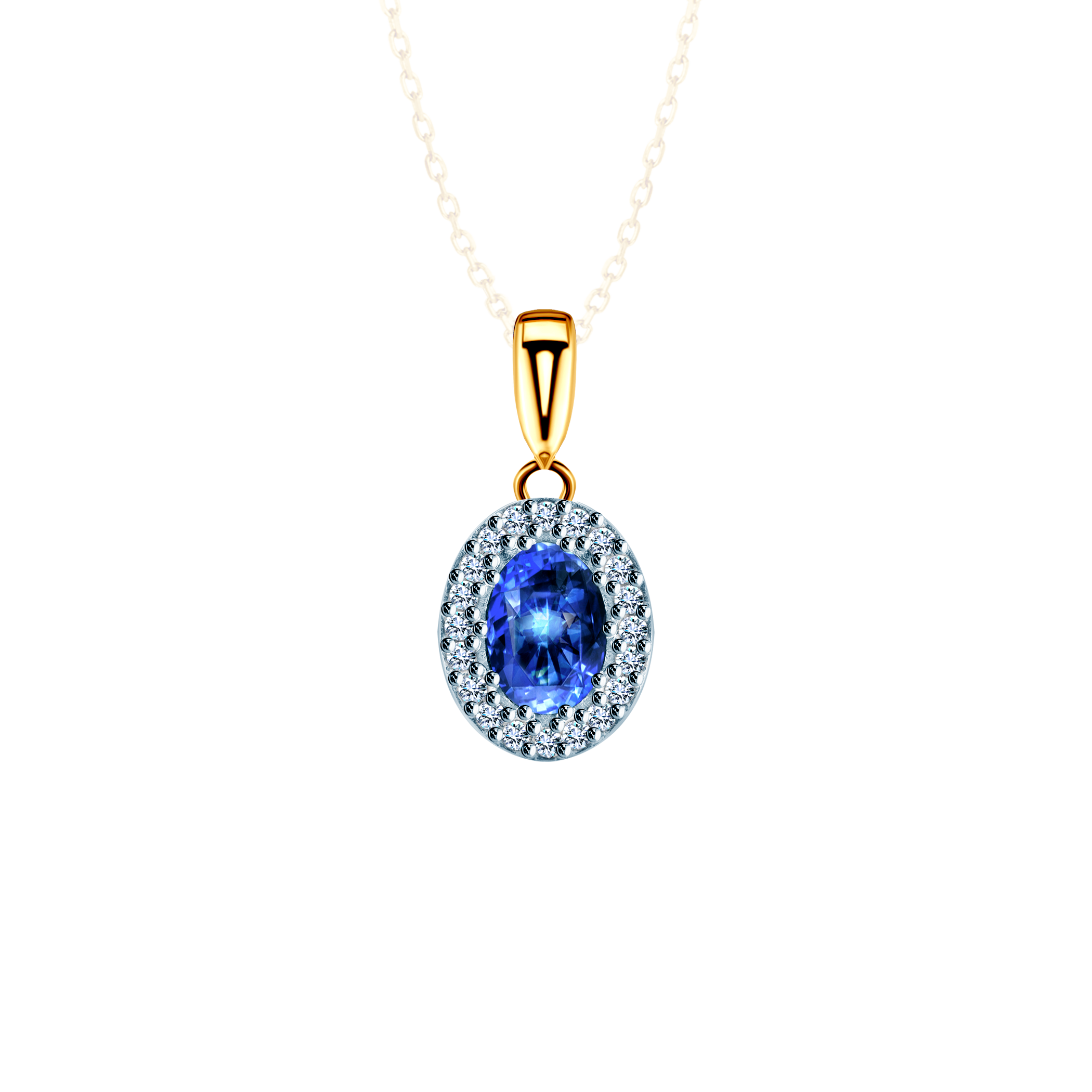 Pendant Savicki: two colour gold, blue sapphire, diamonds