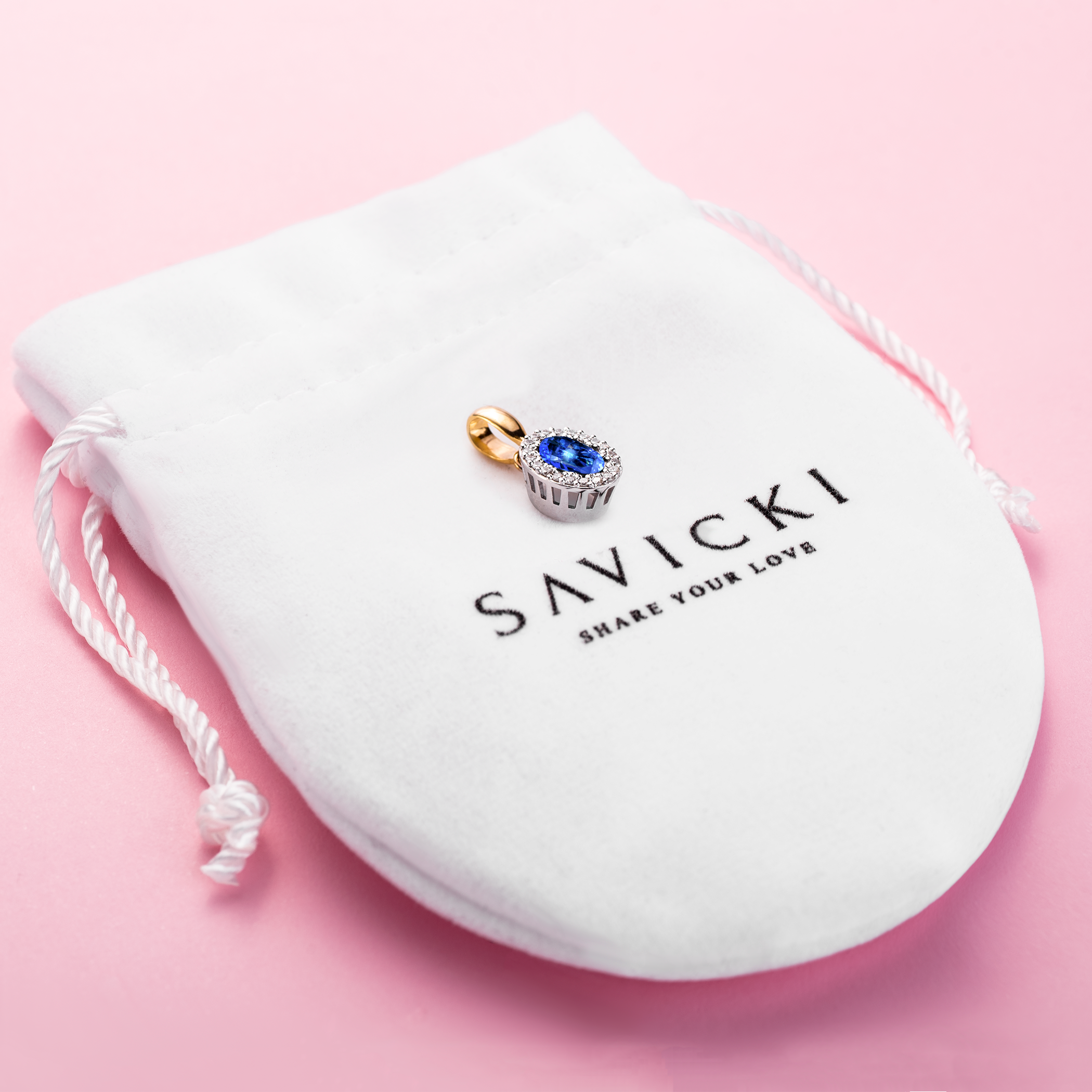 Zawieszka Savicki: dwukolorowe złoto, niebieski szafir, diamenty - 4