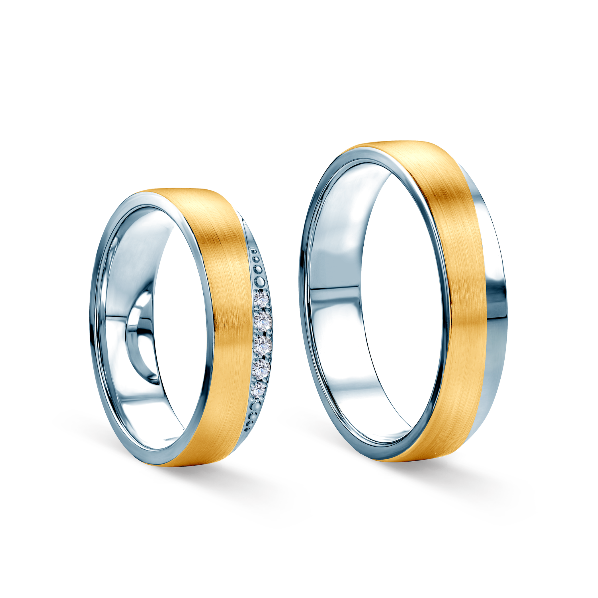 Obrączki ślubne: dwukolorowe złoto, płaskie, 5 mm