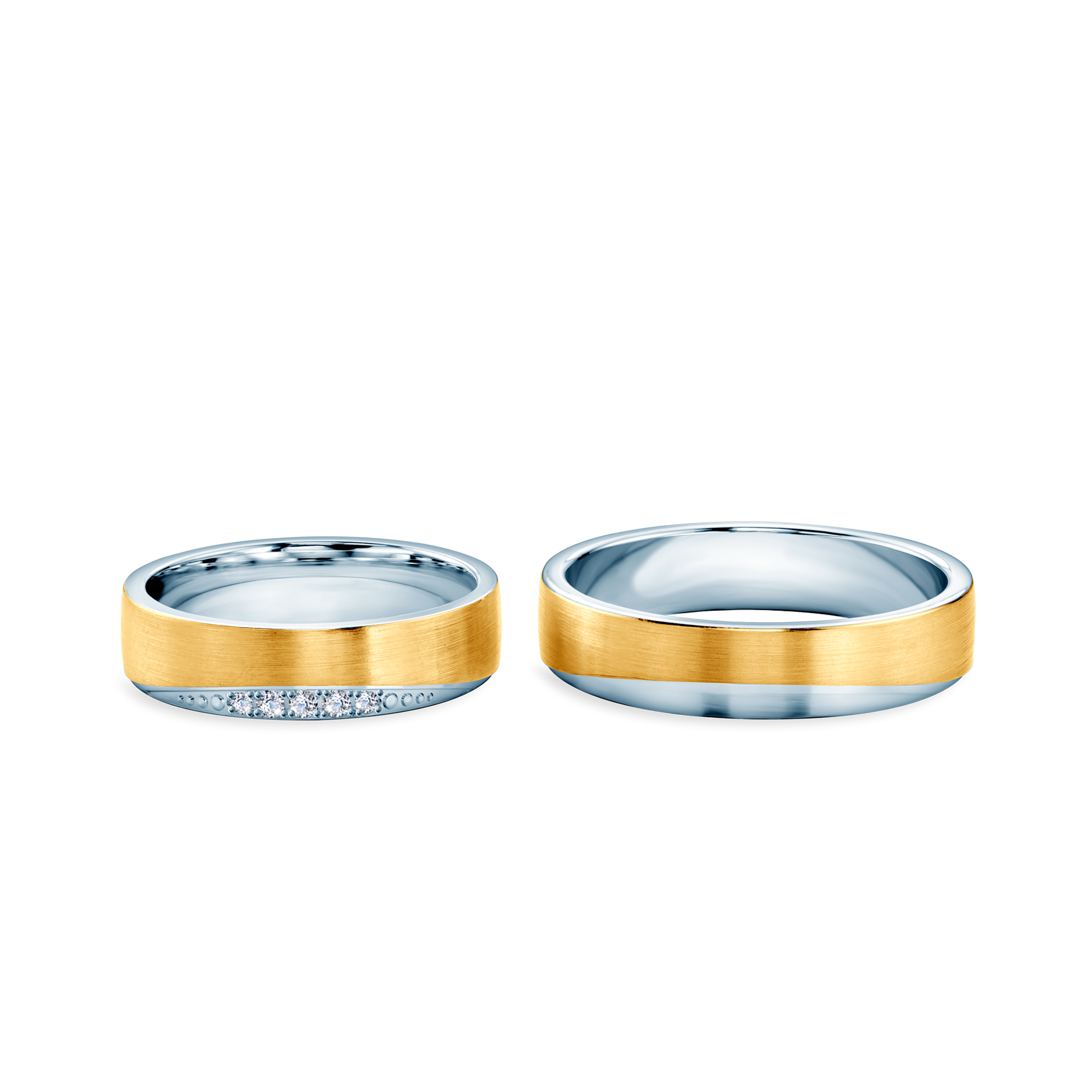 Obrączki ślubne: dwukolorowe złoto, płaskie, 5 mm