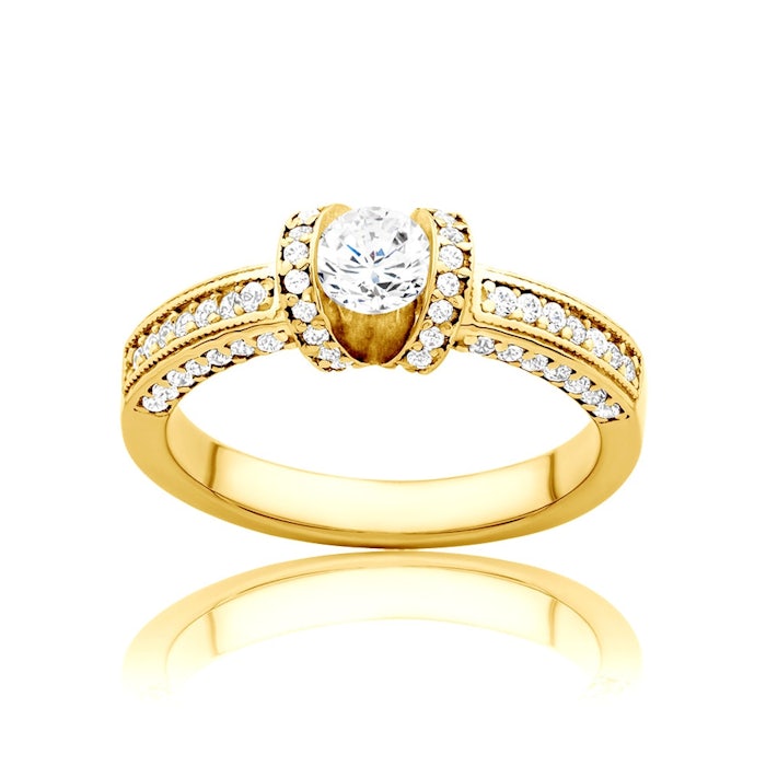 Side-Stone Engagement Ring: gold, diamonds