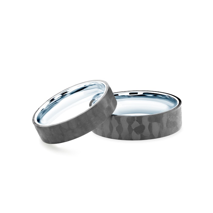 Obrączki ślubne: carbon, srebro, płaskie, 5 mm i 6 mm