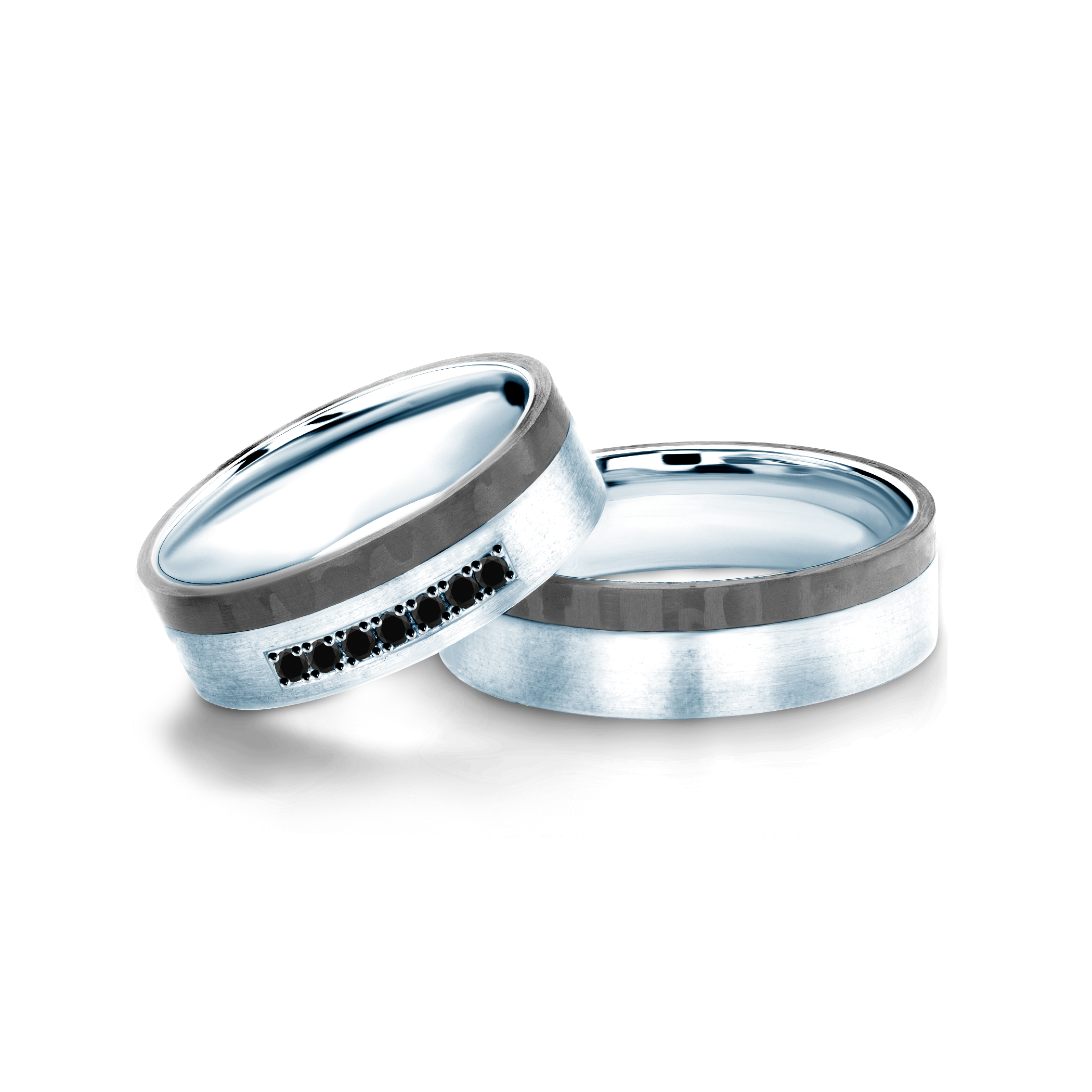 Snubní prsteny: karbon + stříbro, ploché, 6 mm