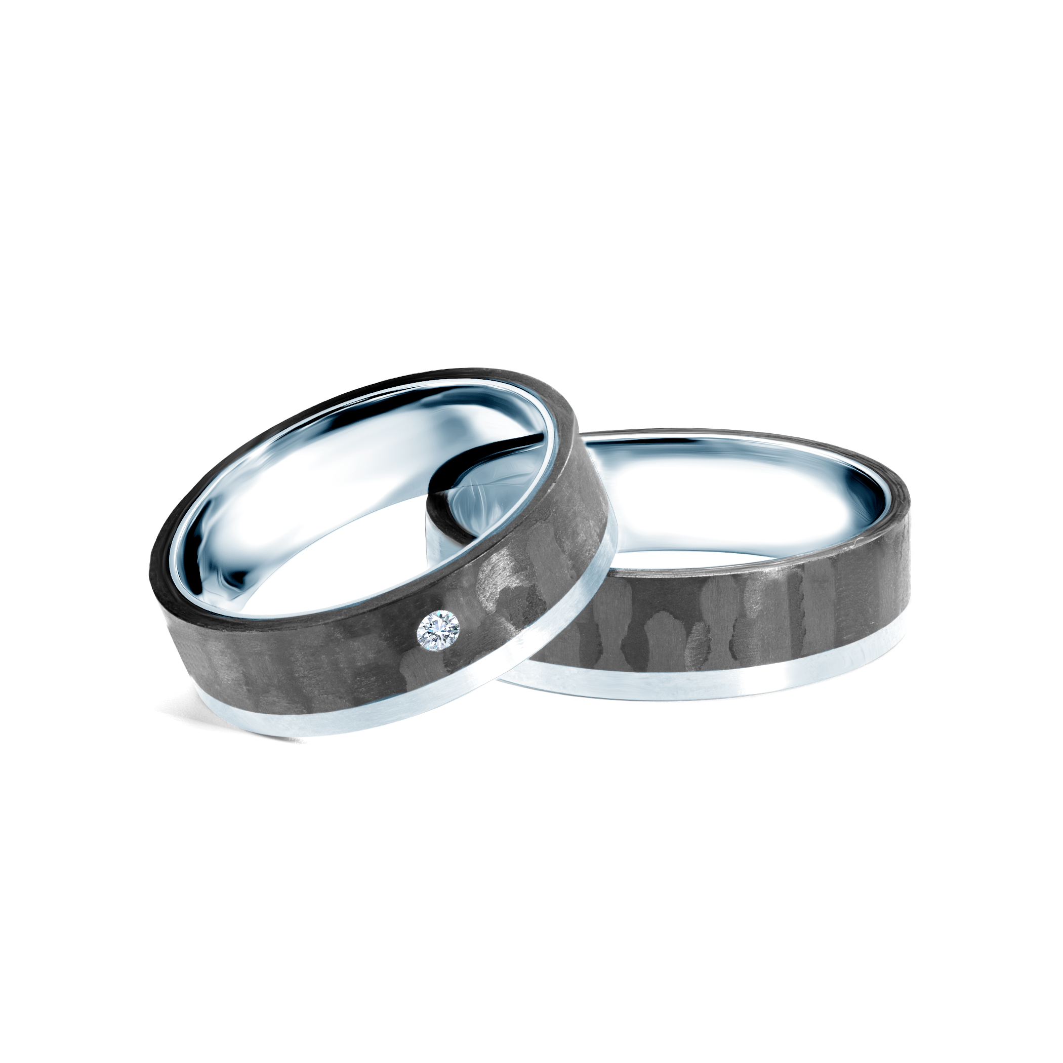 Obrączki ślubne: carbon, srebro, płaskie, 6 mm