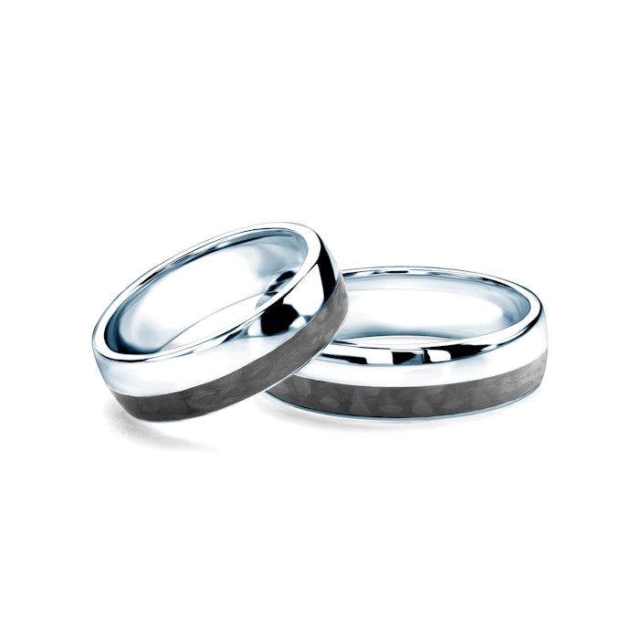 Svadobné obrúčky: karbón + striebro, polguľaté, 6 mm