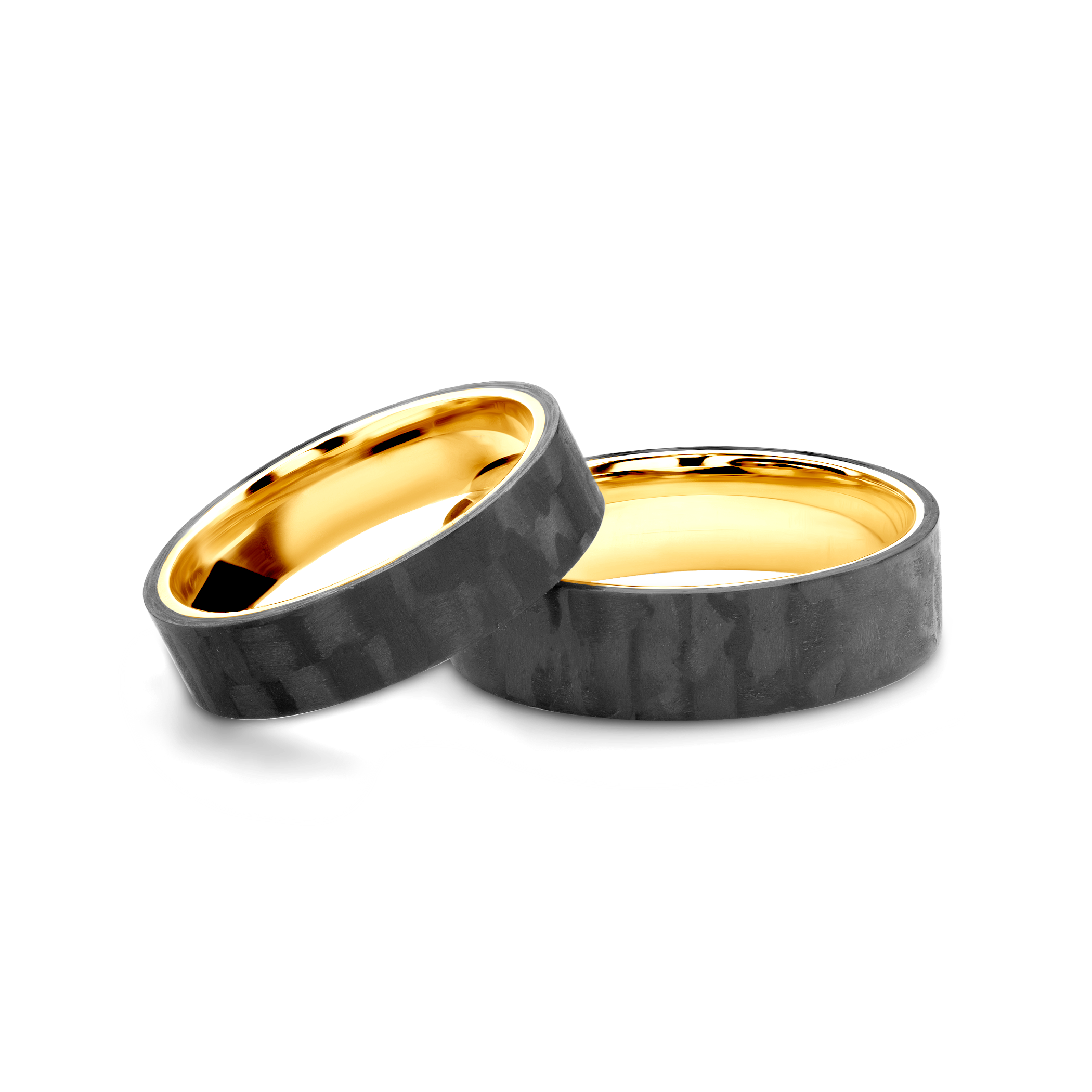 Snubní prsteny: karbon + žluté zlato, ploché, 6 mm