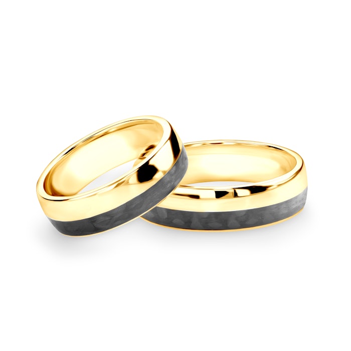 Svadobné obrúčky: karbón + žlté zlato, polguľaté, 6 mm