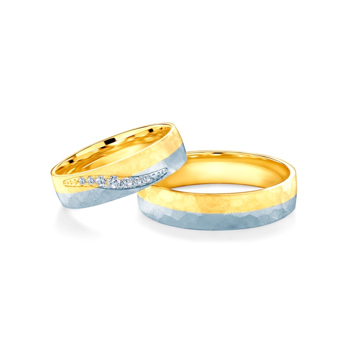 Snubní prsteny: dvoubarevné zlato, půlkulaté, 5 mm