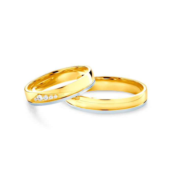 Snubní prsteny: dvoubarevné zlato, půlkulaté, 4 mm