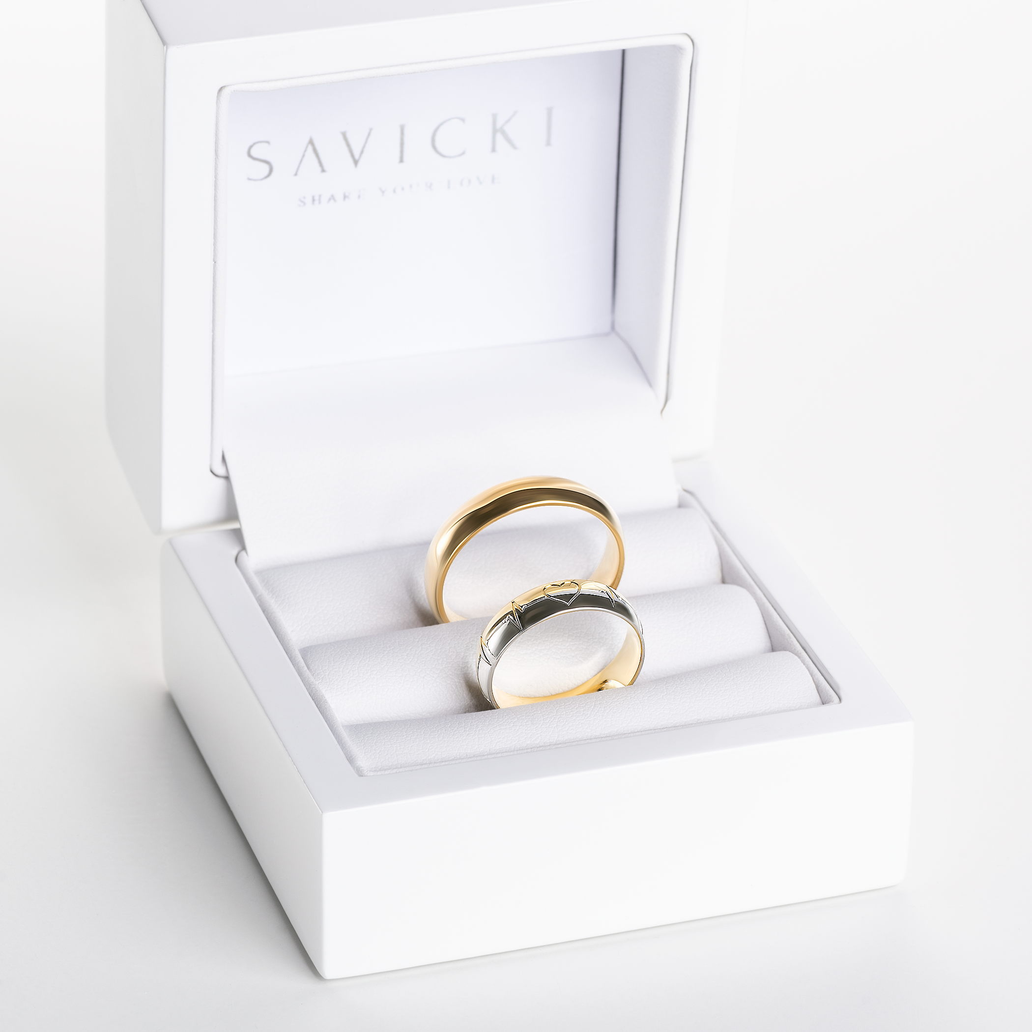 Obrączki ślubne: dwukolorowe złoto, półokrągłe, 5 mm - 6