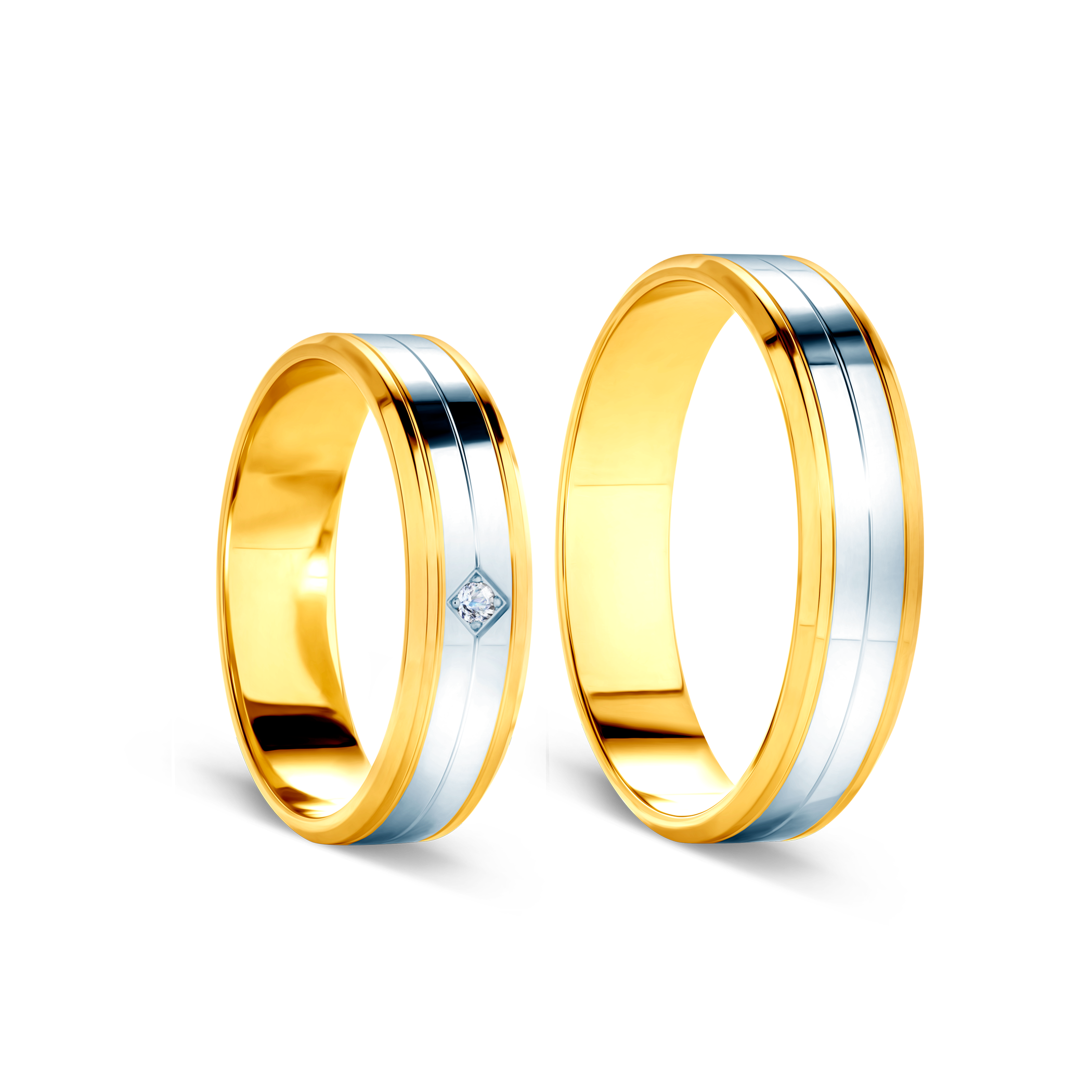 Obrączki ślubne: dwukolorowe złoto, płaskie, 5 mm