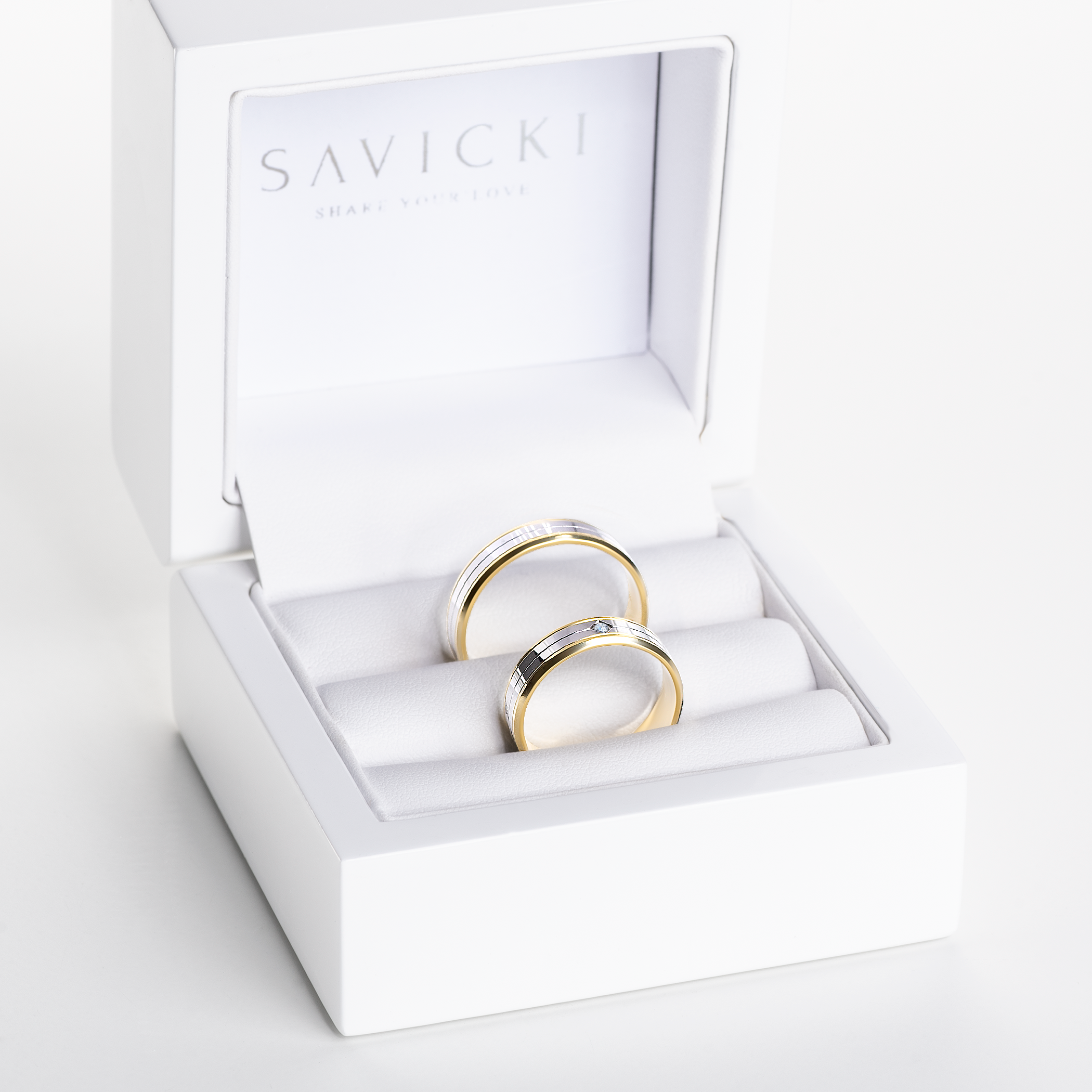 Obrączki ślubne: dwukolorowe złoto, płaskie, 5 mm