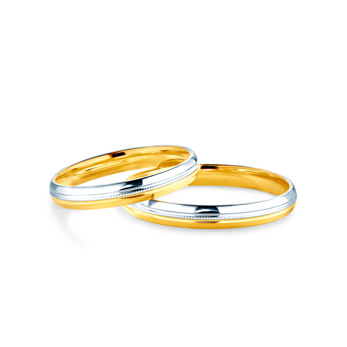Obrączki ślubne: dwukolorowe złoto, półokrągłe, 3 mm