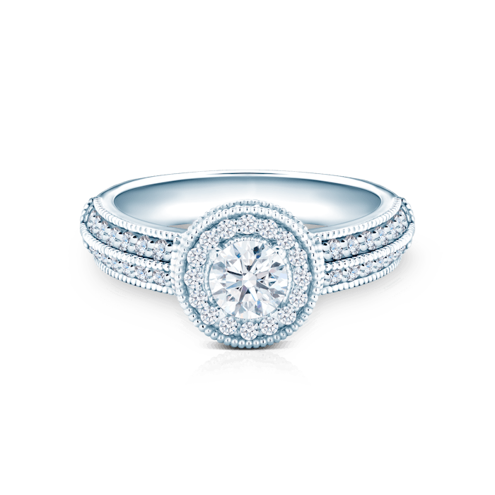 Zásnubný prsteň SAVICKI: biele zlato, biely zafír, diamanty