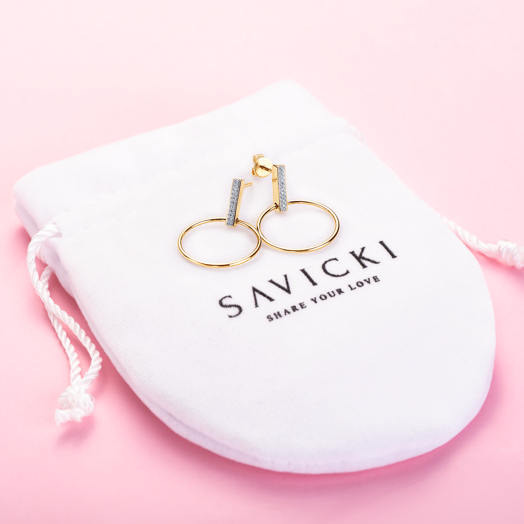 Kolczyki Savicki: dwukolorowe złoto, diamenty - 5