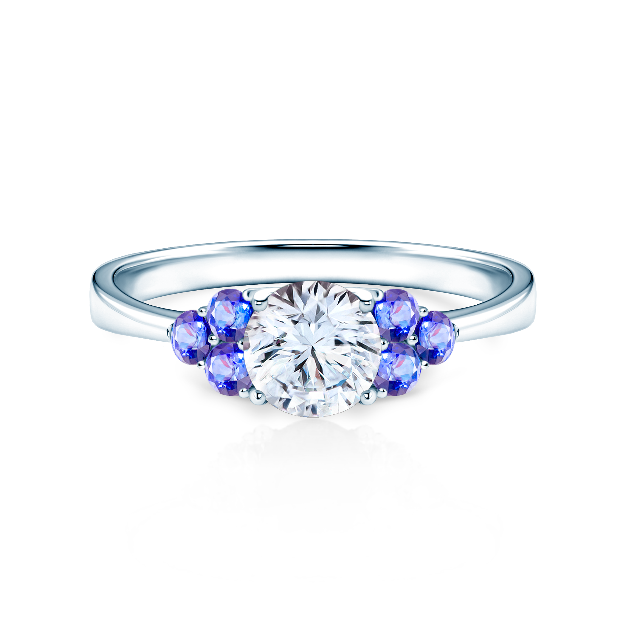 Zásnubní prsten Fairytale: bílé zlato, bílý safír, tanzanity