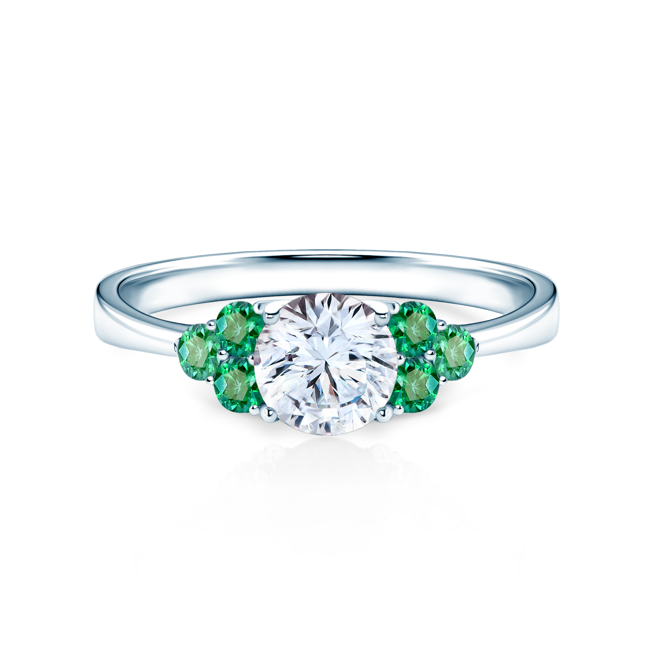 Fairytale Collection | Side-Stone Engagement Ring: white gold, white sapphire