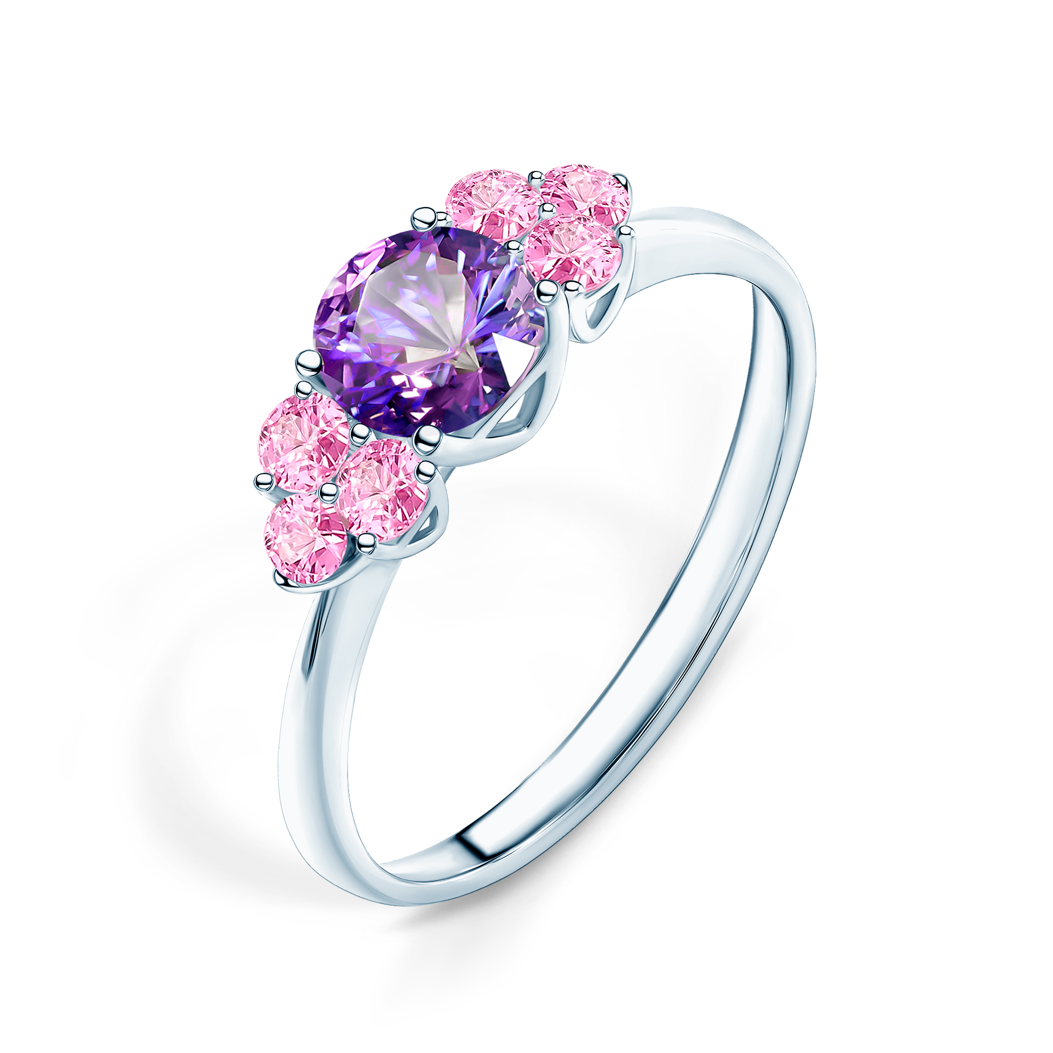 Pierścionek zaręczynowy Fairytale: białe złoto, ametyst - 4